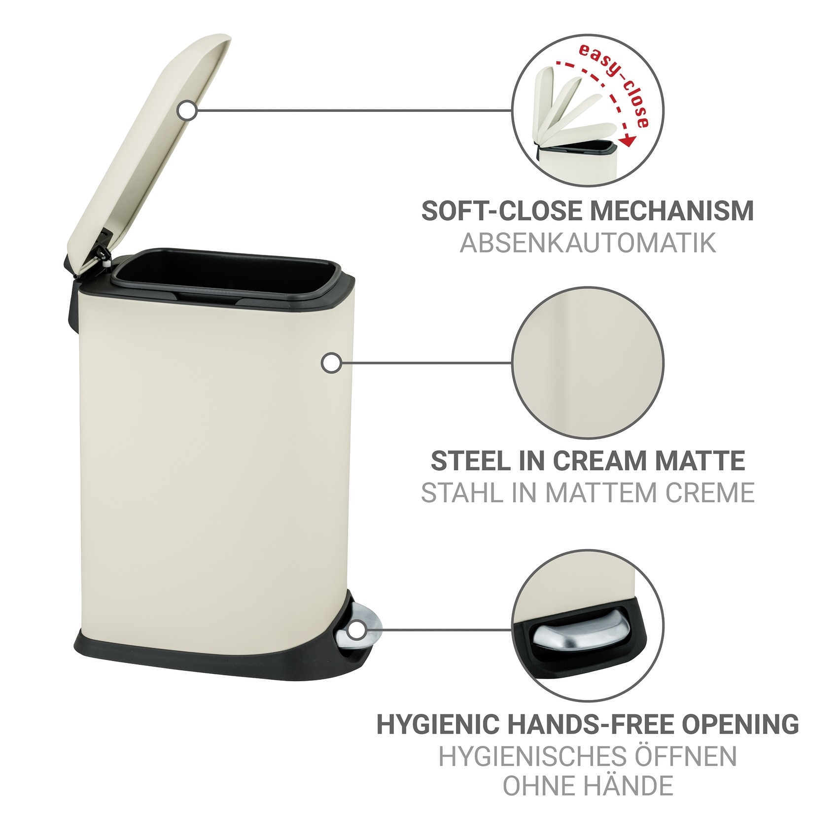 WENKO Mülleimer »Modell Design« 1 Behälter Abfalleimer mit Absenkautomatik und herausnehmbarem Einsatz