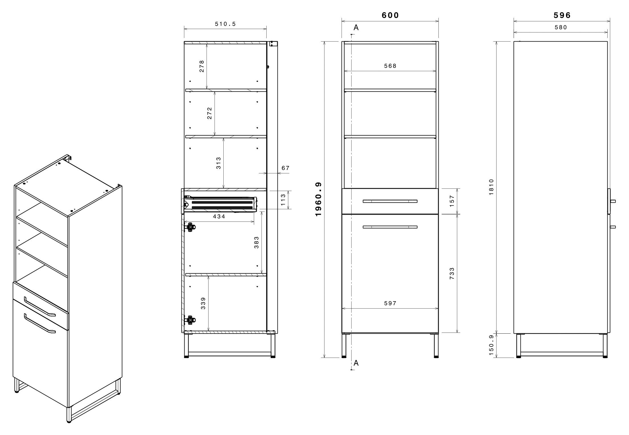 Parisot Schrank-Set »Wave 1, Küchenschrank, Buffetset, Küche«, (Set, 9 St., 4xUnterschrank, Theke/Arbeitsplattenergänzung.,3x Hochschrank, Regal), Türen mit Softclose Funktion, Thekenplatte aus Eiche - funiert