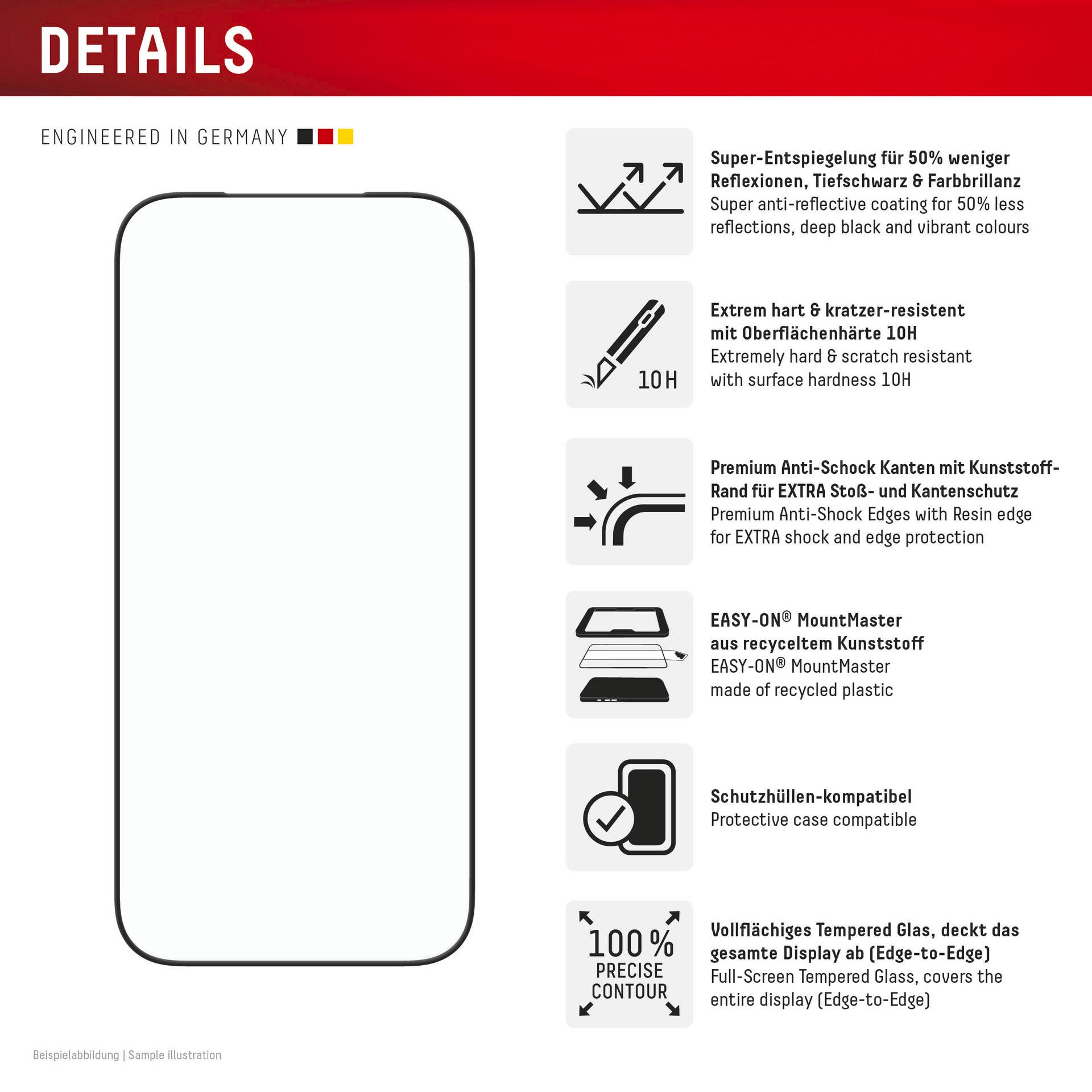 Displex Displayschutzglas »Premium Glass Screen Protector Anti-Reflex mit EASY-ON MountMaster« für Apple iPhone 17 Displayschutzfolie, Schutzfolie, Bildschirmschutz, kratz- & stoßfest