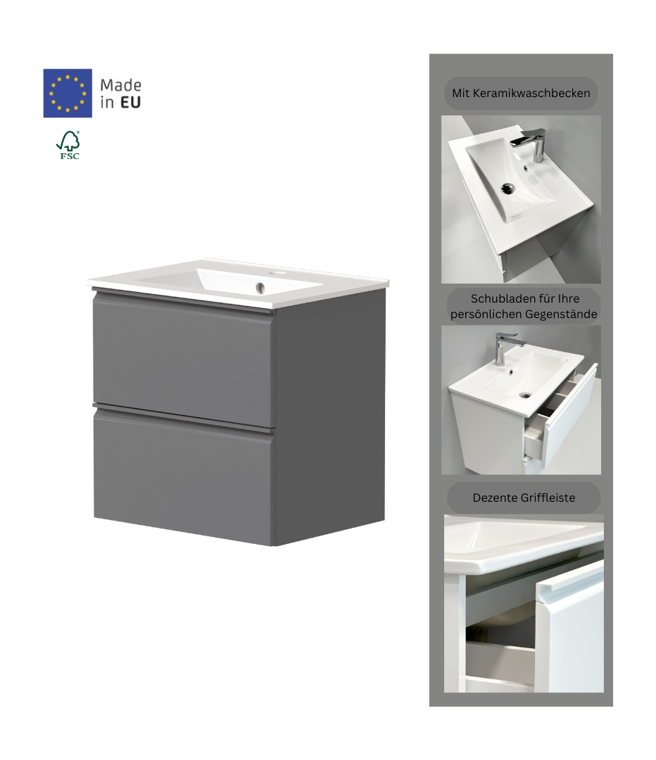 welltime Waschtisch »Cosmos in verschiedenen Ausführungen inkl. Waschbecken«, Badmöbel, Waschplatz mit 2 Schubladen, Soft-Close-Funktion, FSC®