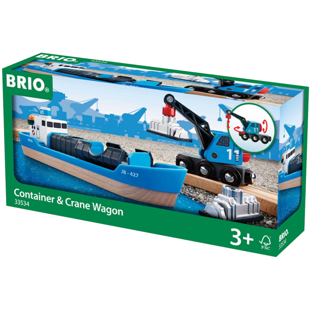 BRIO® Spielzeugeisenbahn-Erweiterung »BRIO® WORLD, Containerschiff mit Kranwagen«, FSC®- schützt Wald - weltweit