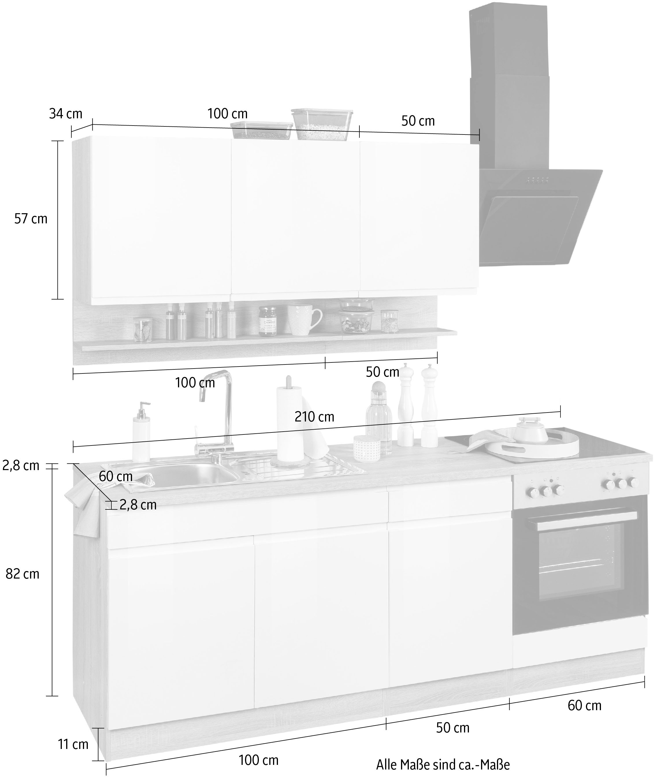 KOCHSTATION Küche »KS-Virginia«, Breite 210 cm, mit oder ohne E-Geräte