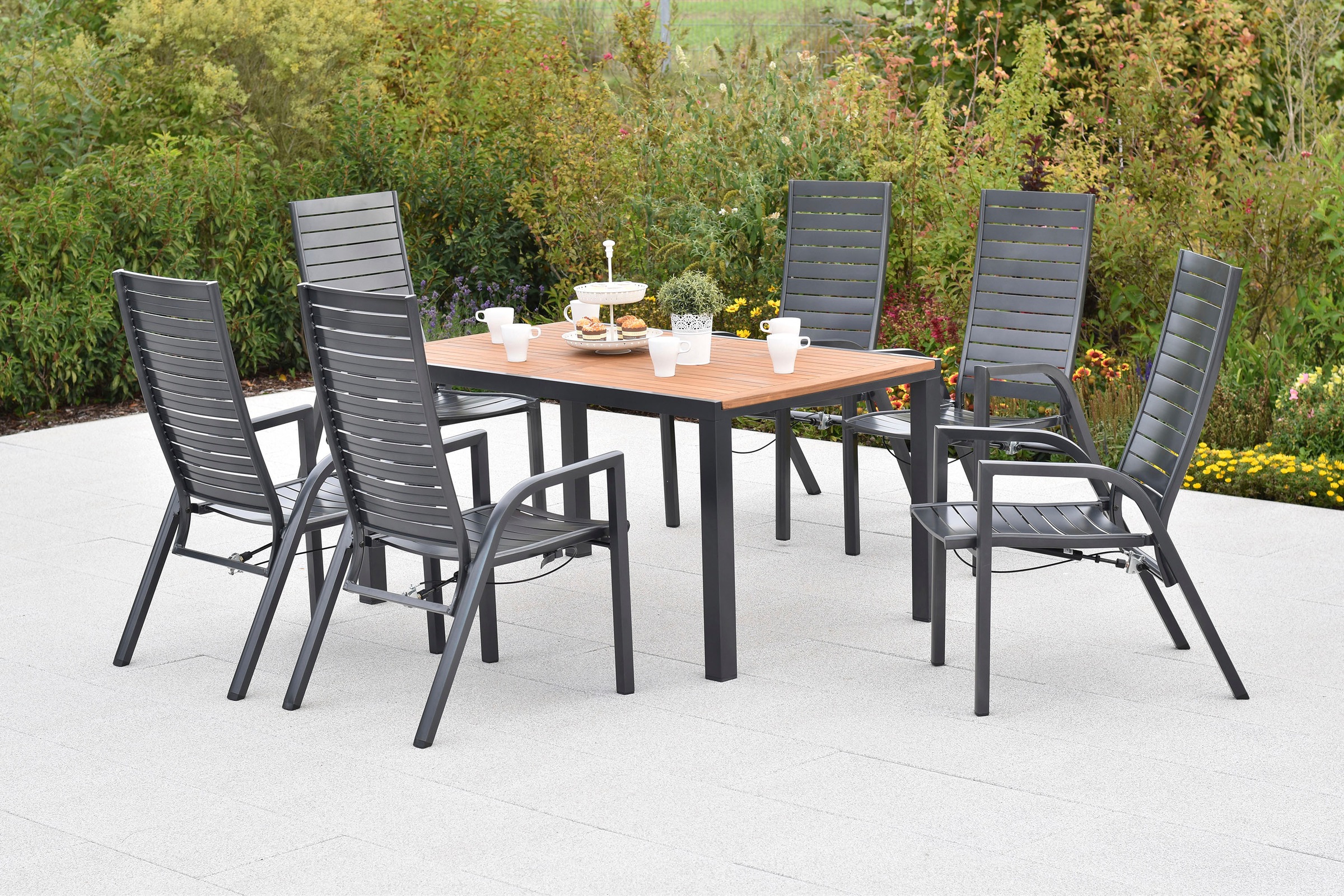 MERXX Garten-Essgruppe »»Siros««, (Set, 7 tlg.), Rückenlehne verstellbar durch Gasdruckfeder