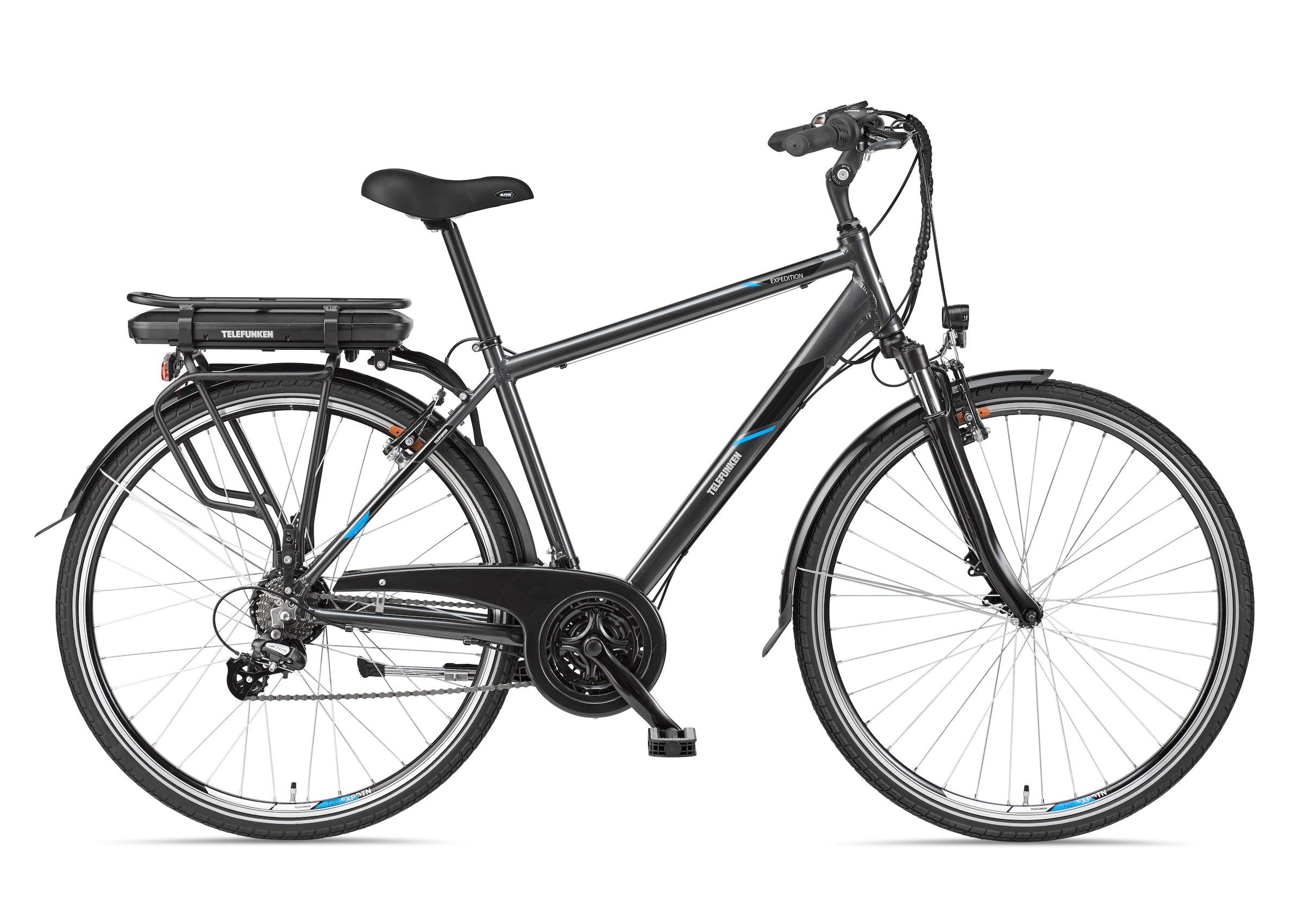 Telefunken E-Bike »Expedition XT481«, 21 Gang, Shimano, Heckmotor 250 W, (mit Fahrradtasche), Pedelec, Elektrofahrrad für Herren