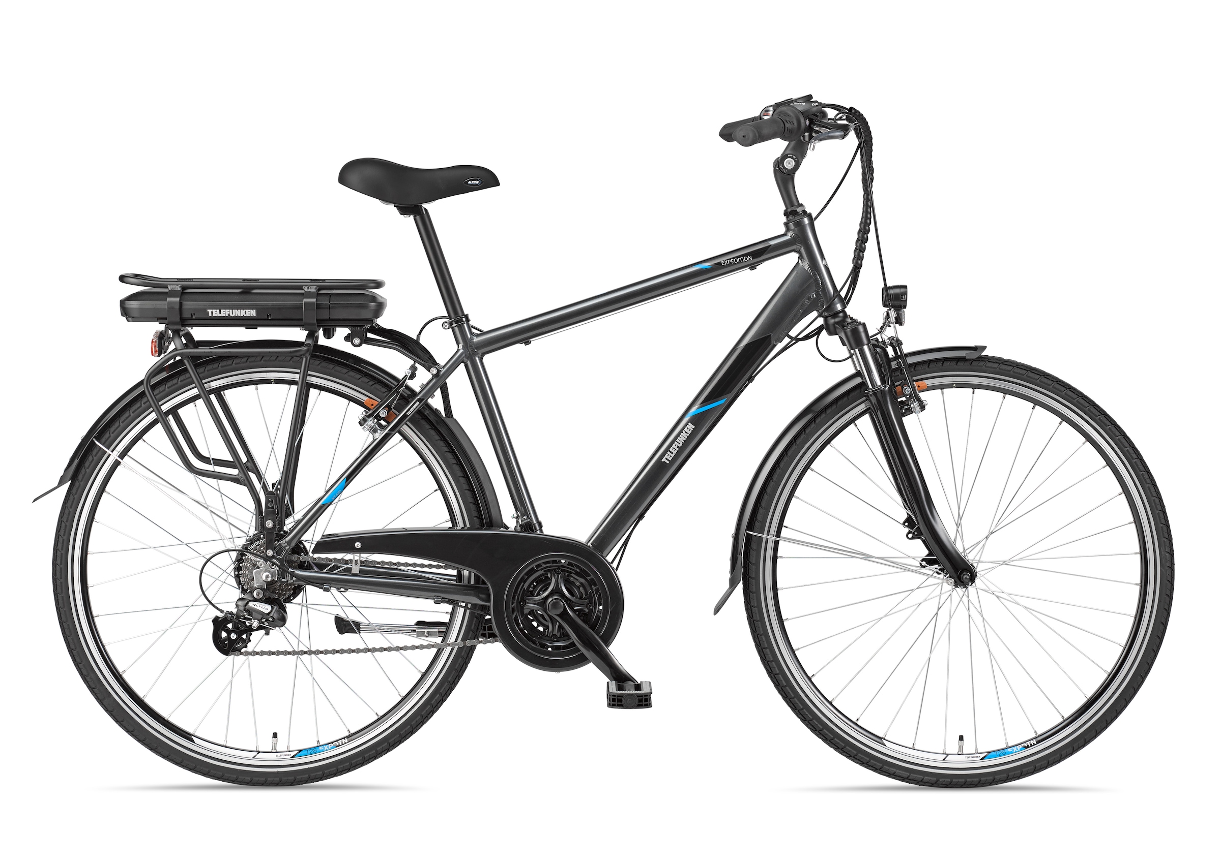 Telefunken E-Bike »Expedition XT481«, 21 Gang, Shimano, Heckmotor 250 W, (mit Fahrradtasche), Pedelec, Elektrofahrrad für Herren, Trekkingrad