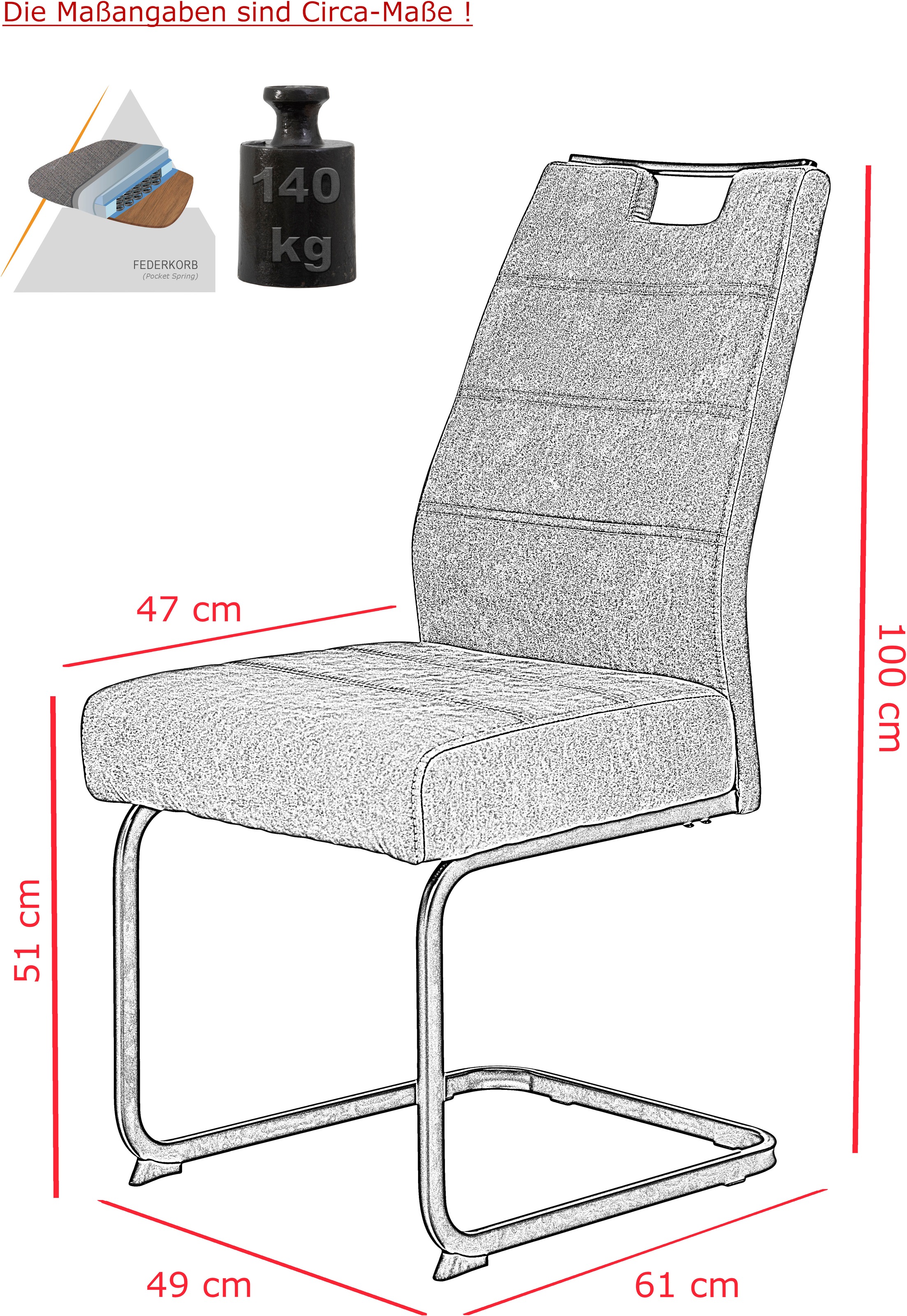 HELA Freischwinger »KERSTIN«, (Set), 2 St., Microfaser VINTAGE-Polyester, Freischwinger, XL Sitzbreite, Griff, Vintage Optik, 140kg belastbar