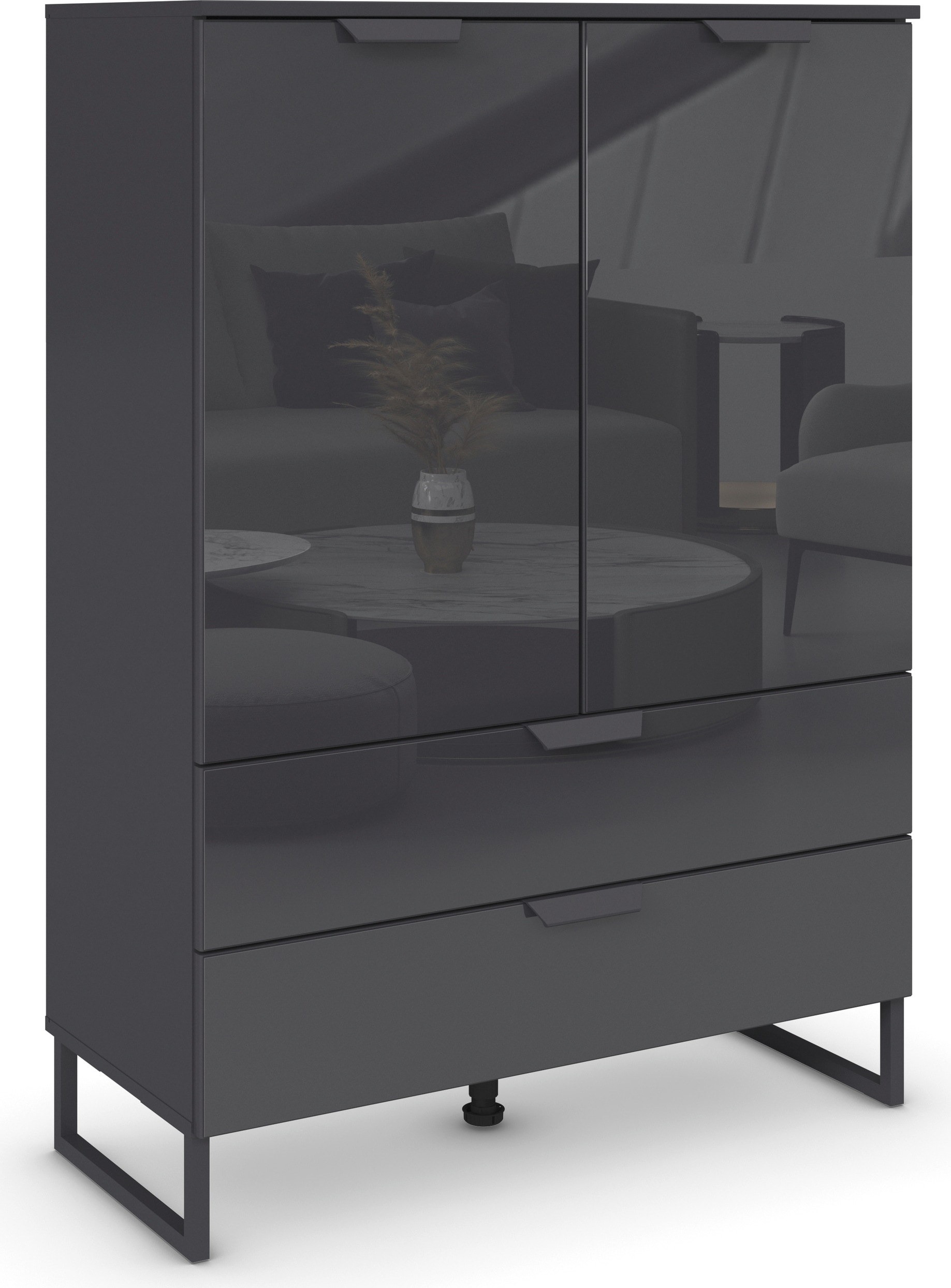 rauch Hochkommode »Modern by Aditio«, mit Glasfront und Kufenfuß, 2 Schubladen mit Softclose-Funktion