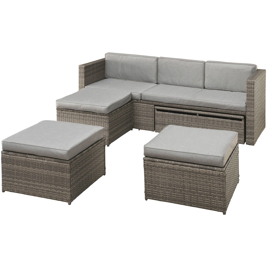 KONIFERA Gartenlounge-Set »Lagos Premium«, (13 tlg.), 3er-Sofa, 3 Hocker, Tisch, Polyrattan