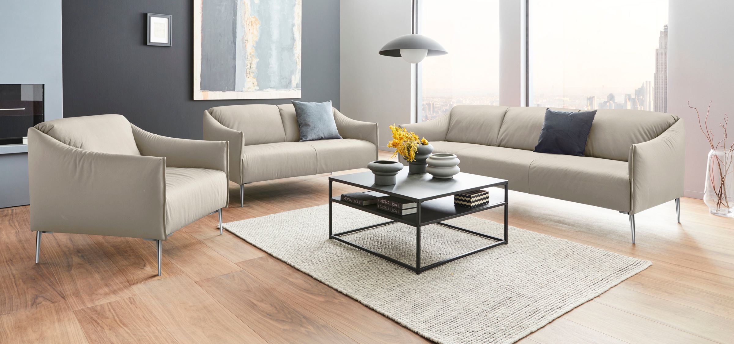 W.SCHILLIG 3-Sitzer »sally« mit Metallfüßen in Chrom glänzend, Breite 224 cm