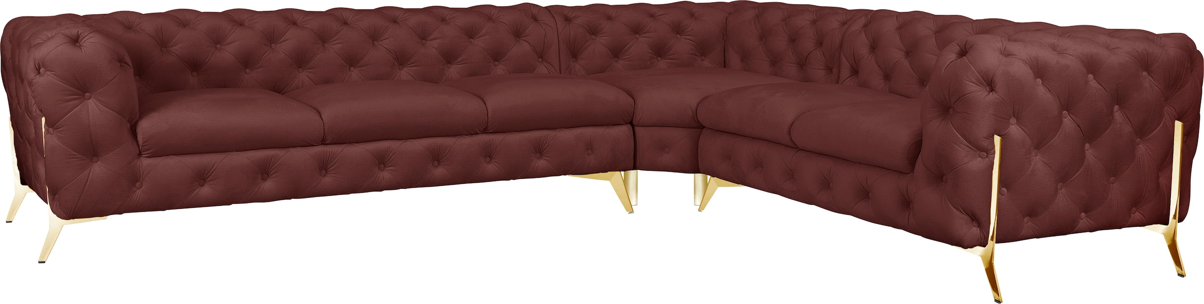 Leonique Chesterfield-Sofa "Amaury L-Form", großes Ecksofa, Chesterfield-Optik, Breite 323 cm, Fußfarbe wählbar