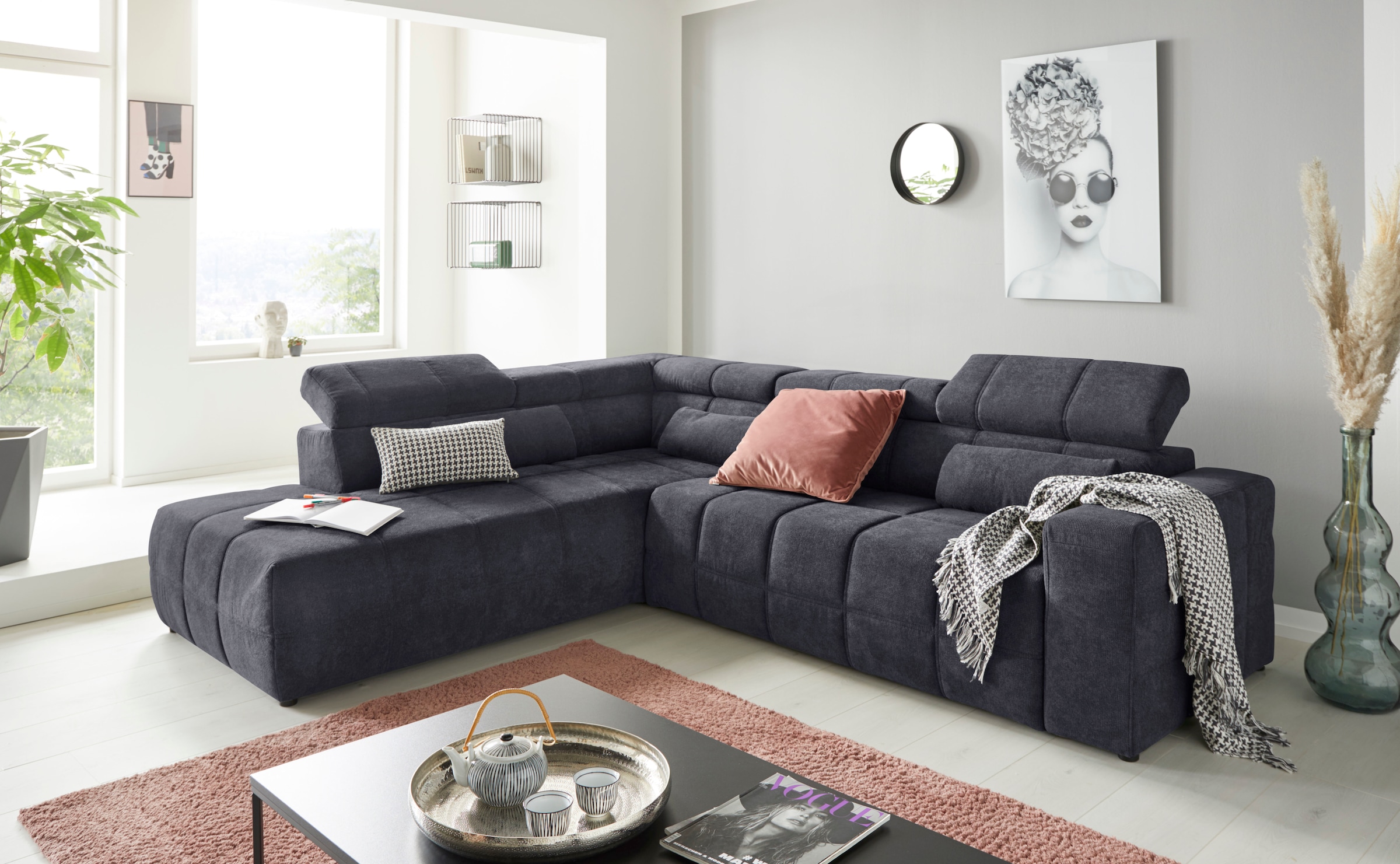 DOMO collection Ecksofa "BRANDON bequem, Breite 275cm, L-Form, auch in Leder" inklusive Kopfteilverstellung, wahlweise mit Sitztiefenverstellung