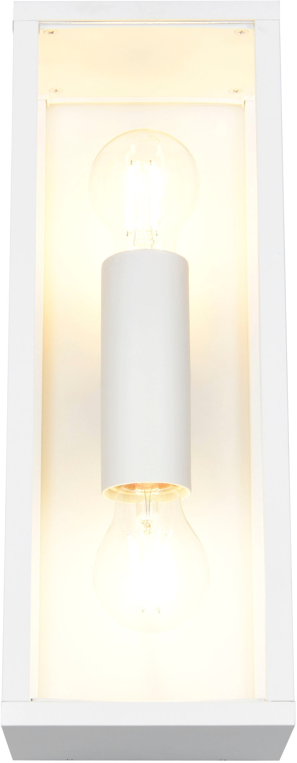 TRIO Leuchten Außen-Wandleuchte »GARONNE, Fassadenbeleuchtung, Wandlampe exkl 2x E27 max 10W, IP44«, 2 flammig, Leuchtmittel E27 | Leuchtmittel wechselbar, Wandleuchte Garten Terrasse, mit Glasschirm Höhe 38cm Breite 14cm