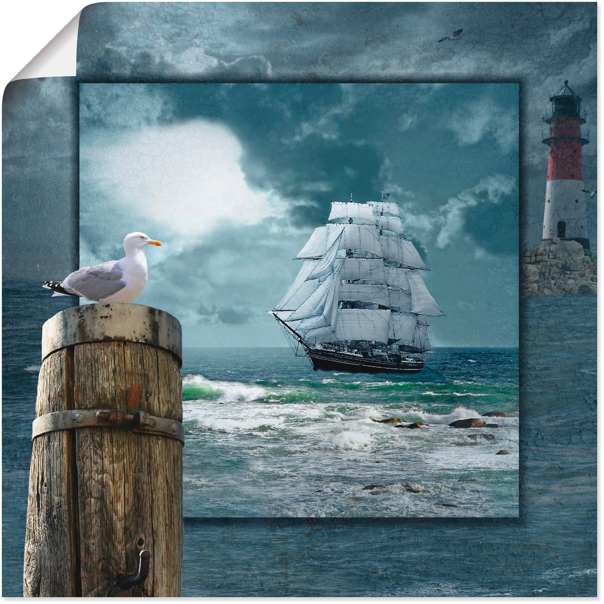 Artland Wandbild "Maritime Collage mit Segelschiff", Boote & Schiffe, (1 St günstig online kaufen