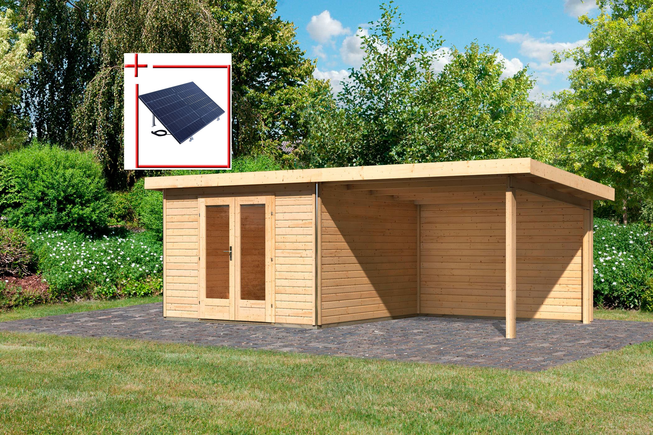 KONIFERA Gartenhaus "Rabensee 1", mit Anbaudach 3,30 m, Rückwand, naturbela günstig online kaufen
