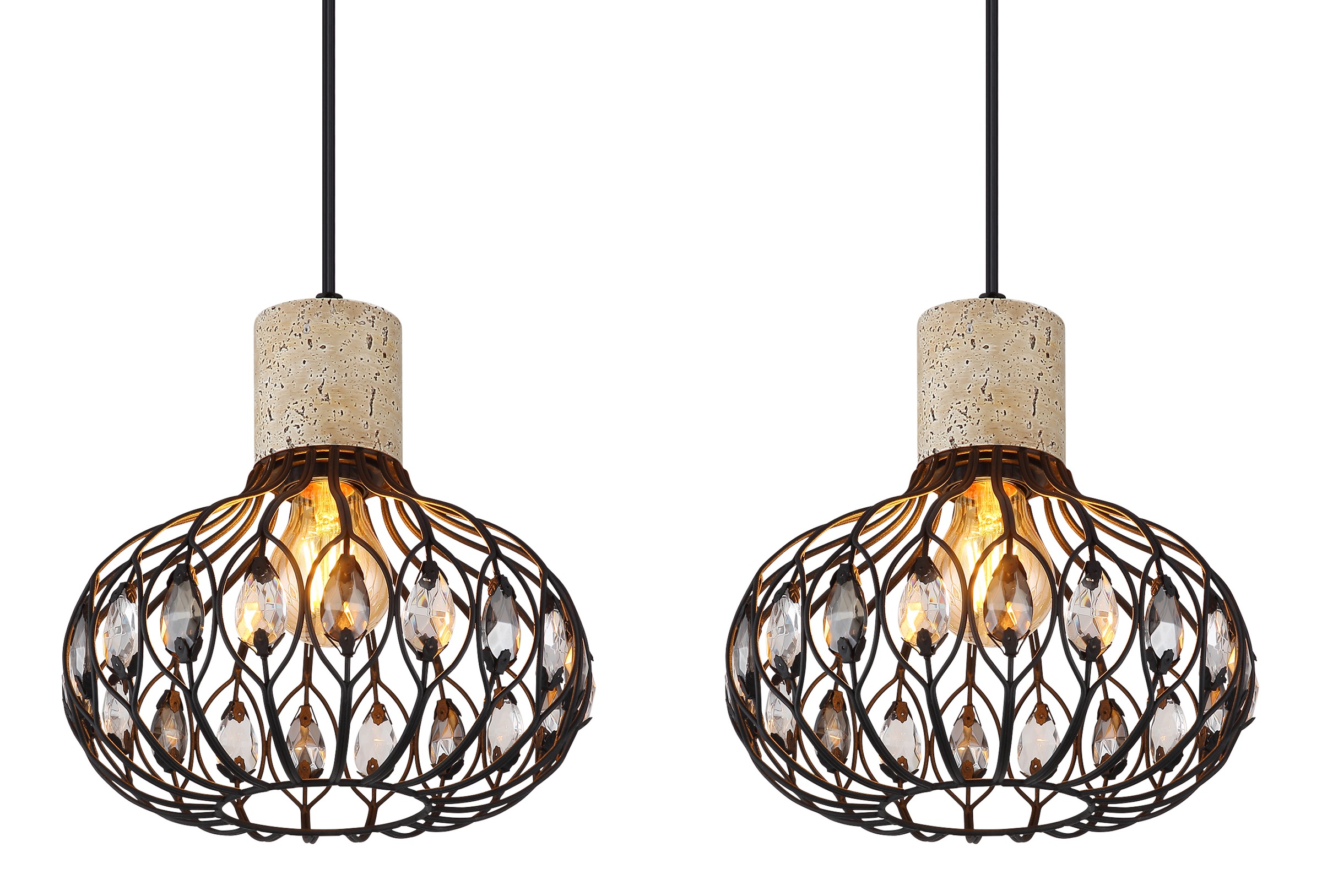GLOBO LIGHTING Hängeleuchte »DORTHY« E27 1 Stk. Kürzbare Hängeleuchte schwarz matt mit Travertine Stein, modern