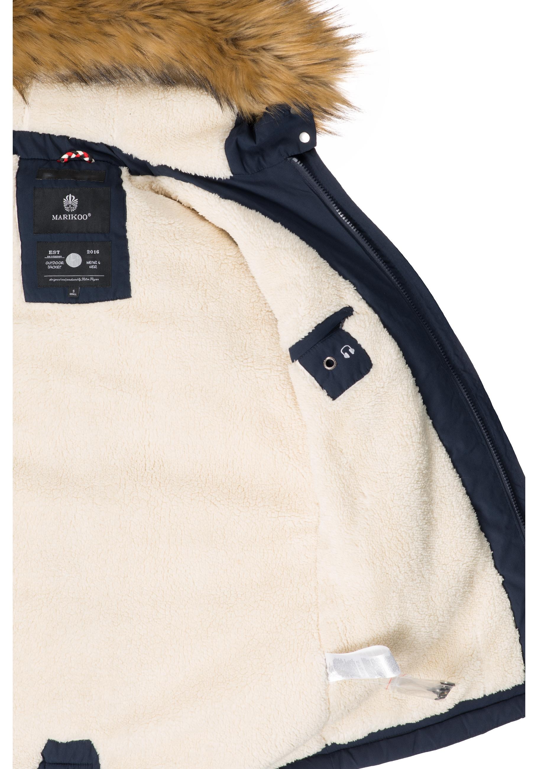 Marikoo Wintermantel »Akira«, edler Winterparka mit Kunstfellkapuze