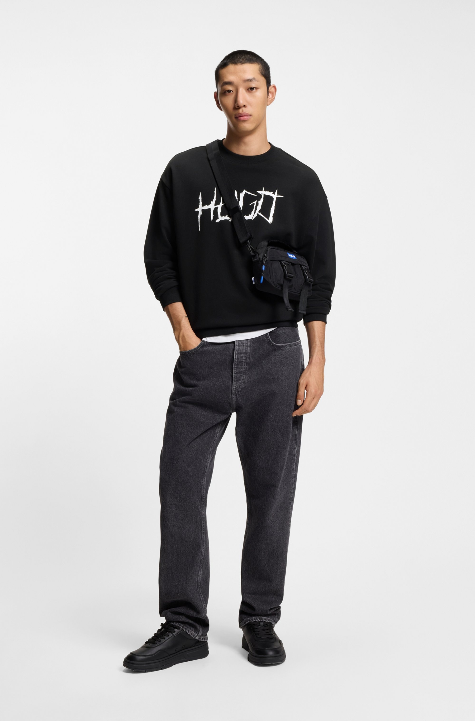 HUGO Blue Sweatshirt , Regular Fit, Logo-Print, Rundhalsausschnitt
