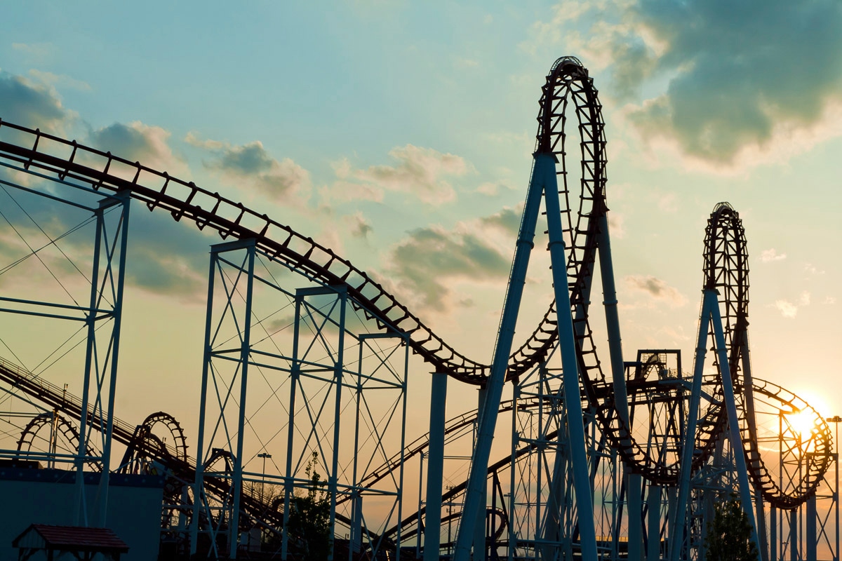 PAPERMOON Fototapete "Achterbahn", B/L: 3,5mm x 2,6mm, Bahnen: 7 Stk. St., bunt, Schlafzimmer, Tapeten