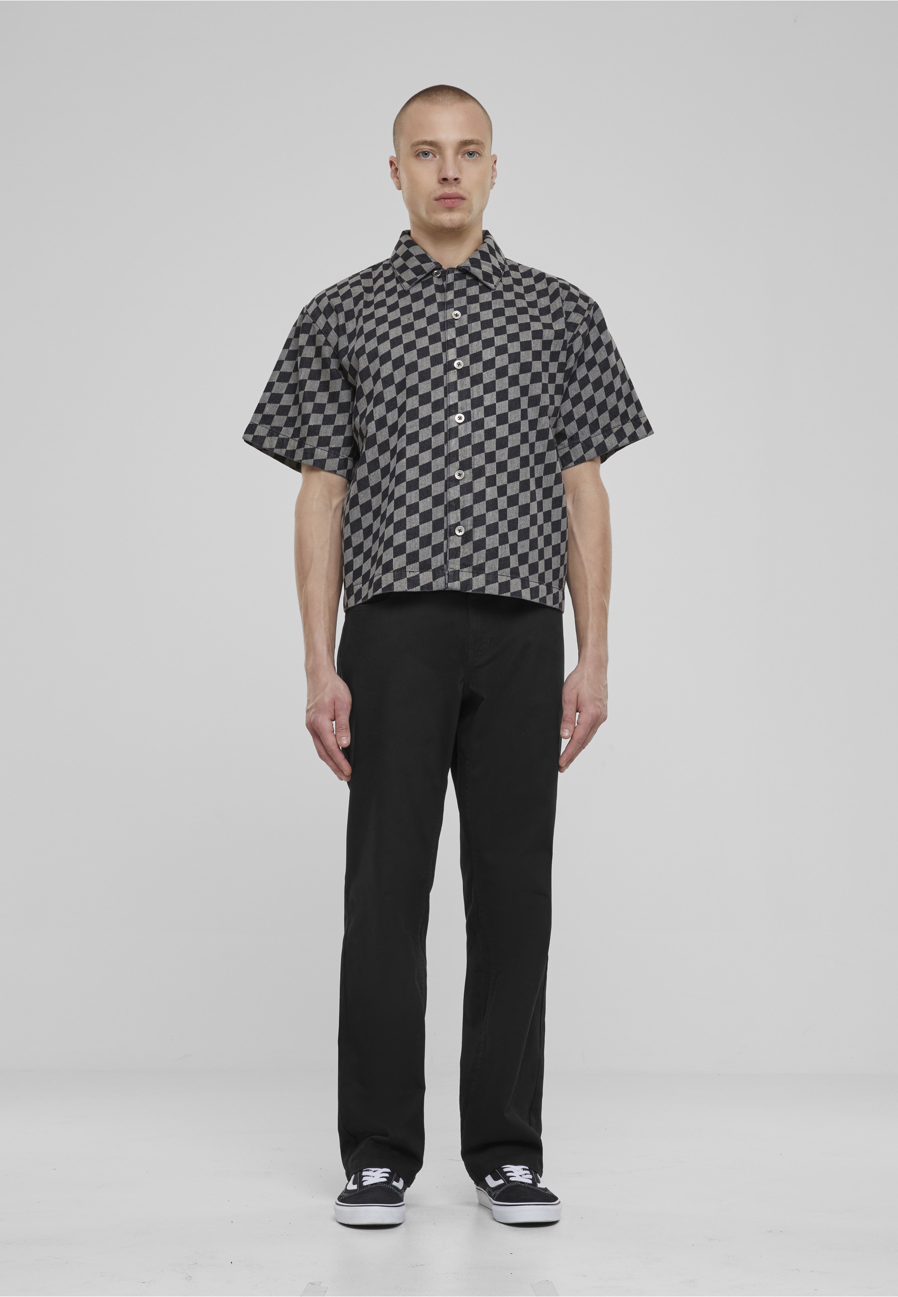 URBAN CLASSICS Langarm-Poloshirt »Urban Classics Laser Check Printed Boxy Shirt« 1 Stk.