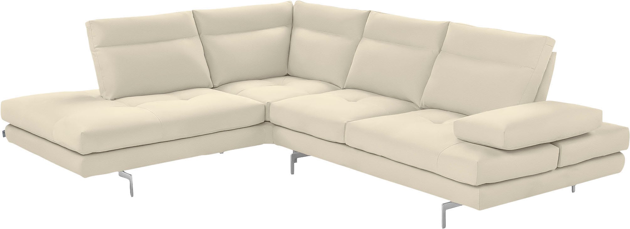 CALIA ITALIA Ecksofa "Toby Wing, B/T: 288/232 cm, Multifunktionssofa, Designsofa, L-Form" Sitztiefenverstellung und Armteilfunktion, Füße chrom glänzend