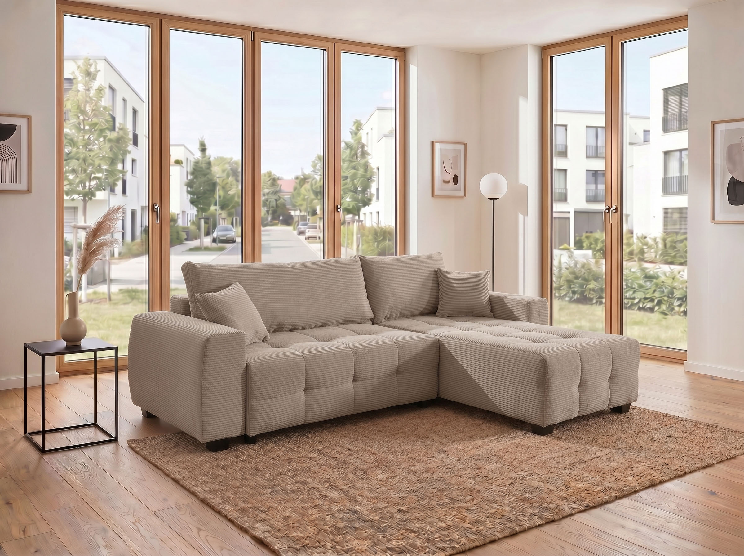 OTTO home Ecksofa "Bella Couch L-Form, B: 234 cm, Zierkissen inklusive" mit Schlaffunktion & Bettkasten, Wohnkomfort