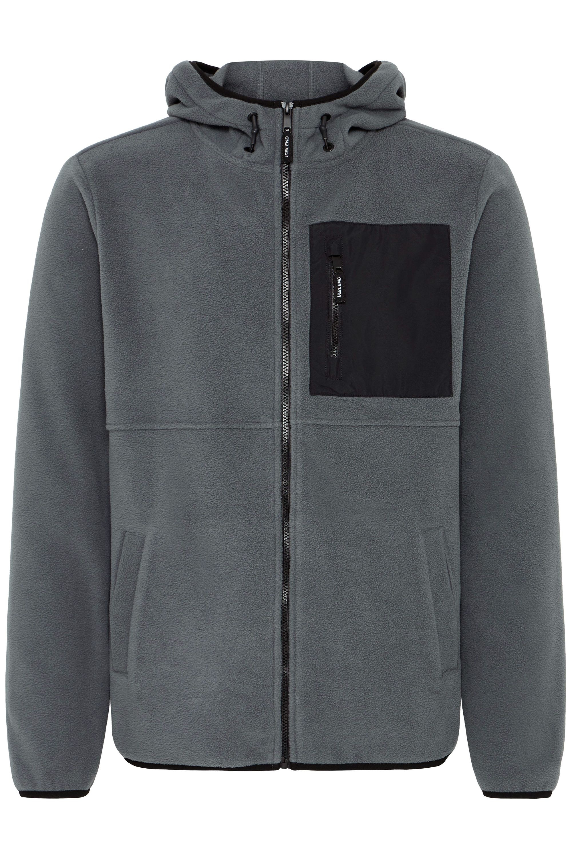 Cardigan BLEND "BHFlorix", Herren, Gr. S, iron gate, Fleece, 100% Polyester, unifarben, normal normal, ohne Ausschnitt, elastischer Bund, Strickjacken, Gemütliche Fleecejacke mit Taschen