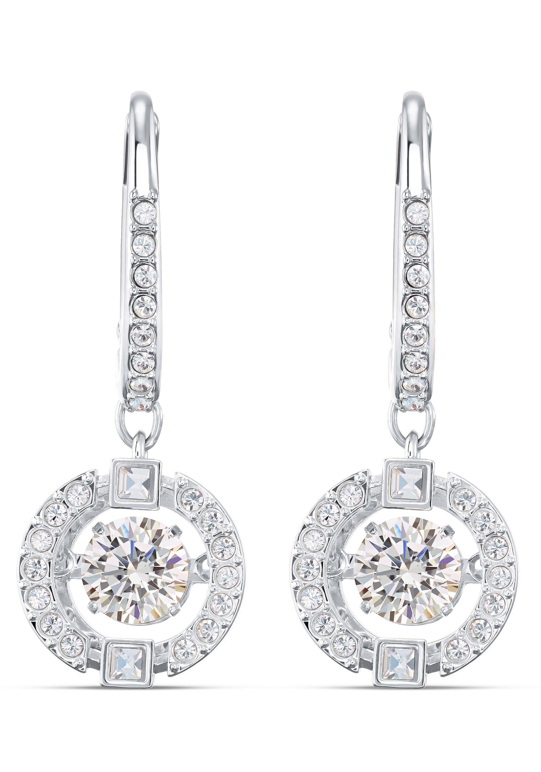 Paar Ohrhänger SWAROVSKI "Una Sparkling Dc", silber (metallfarben, kristallweiß, kristallweiß), Ohrringe, Damen, Metall, mit Swarovski Kristall