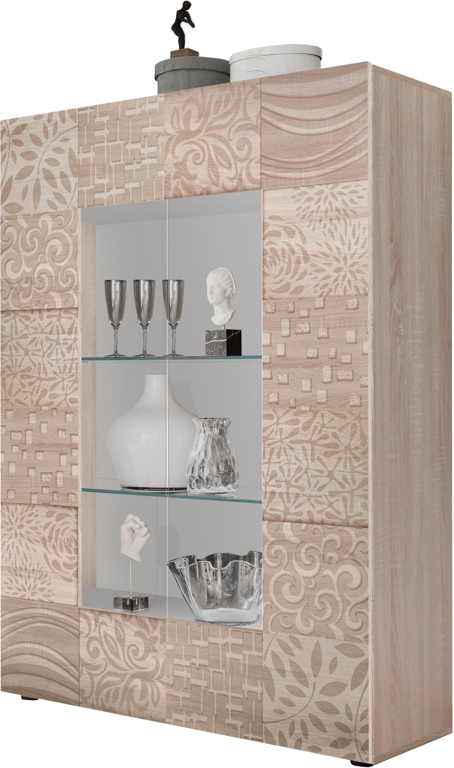 INOSIGN Vitrine »Miro«, Stauraumvitrine, Höhe 166 cm mit dekorativem Siebdruck