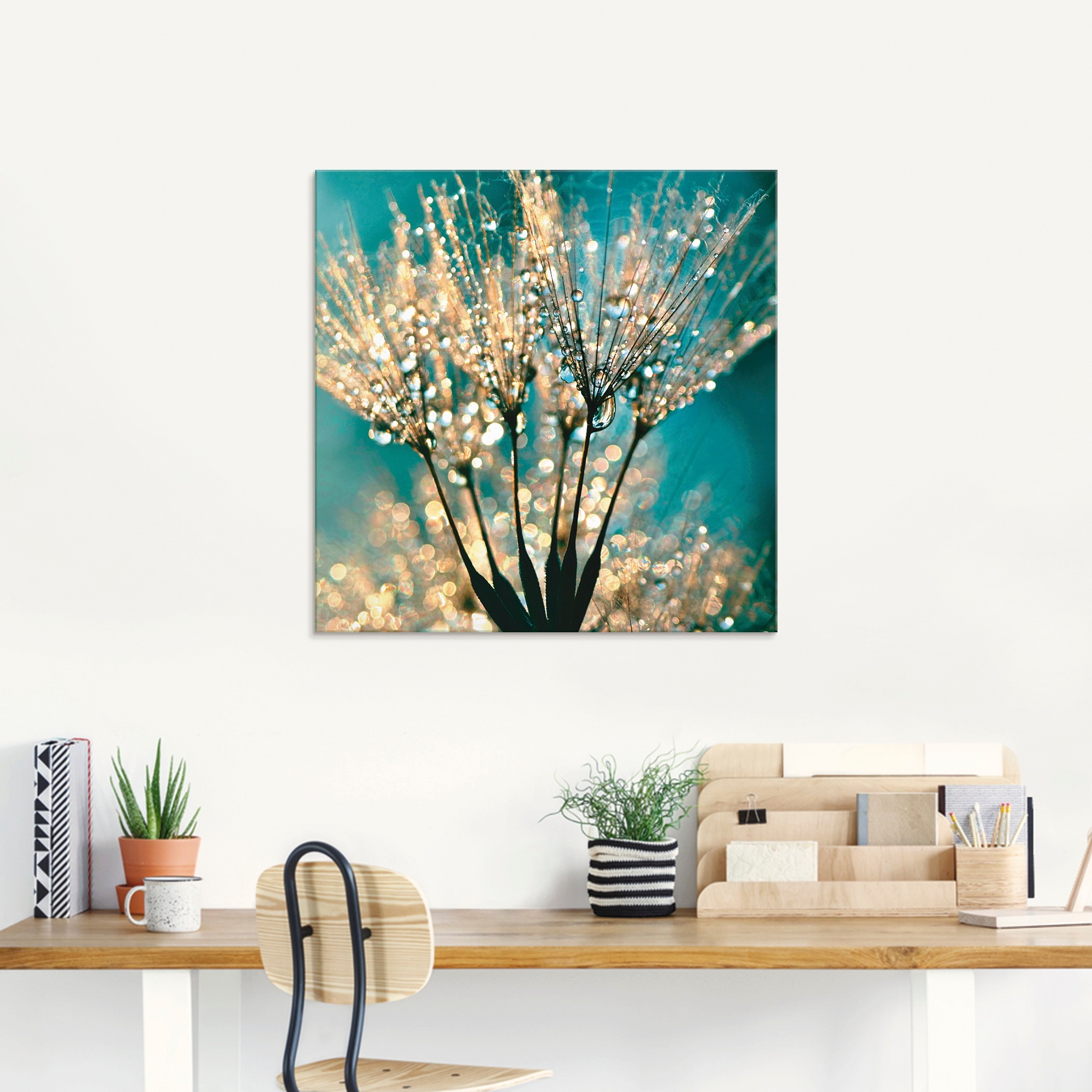 Glasbild ARTLAND "Pusteblume Schirmchen abstrakt", blau (farbe bild(er): blau), B:50cm H:50cm, Bilder, in verschiedenen Größen 2
