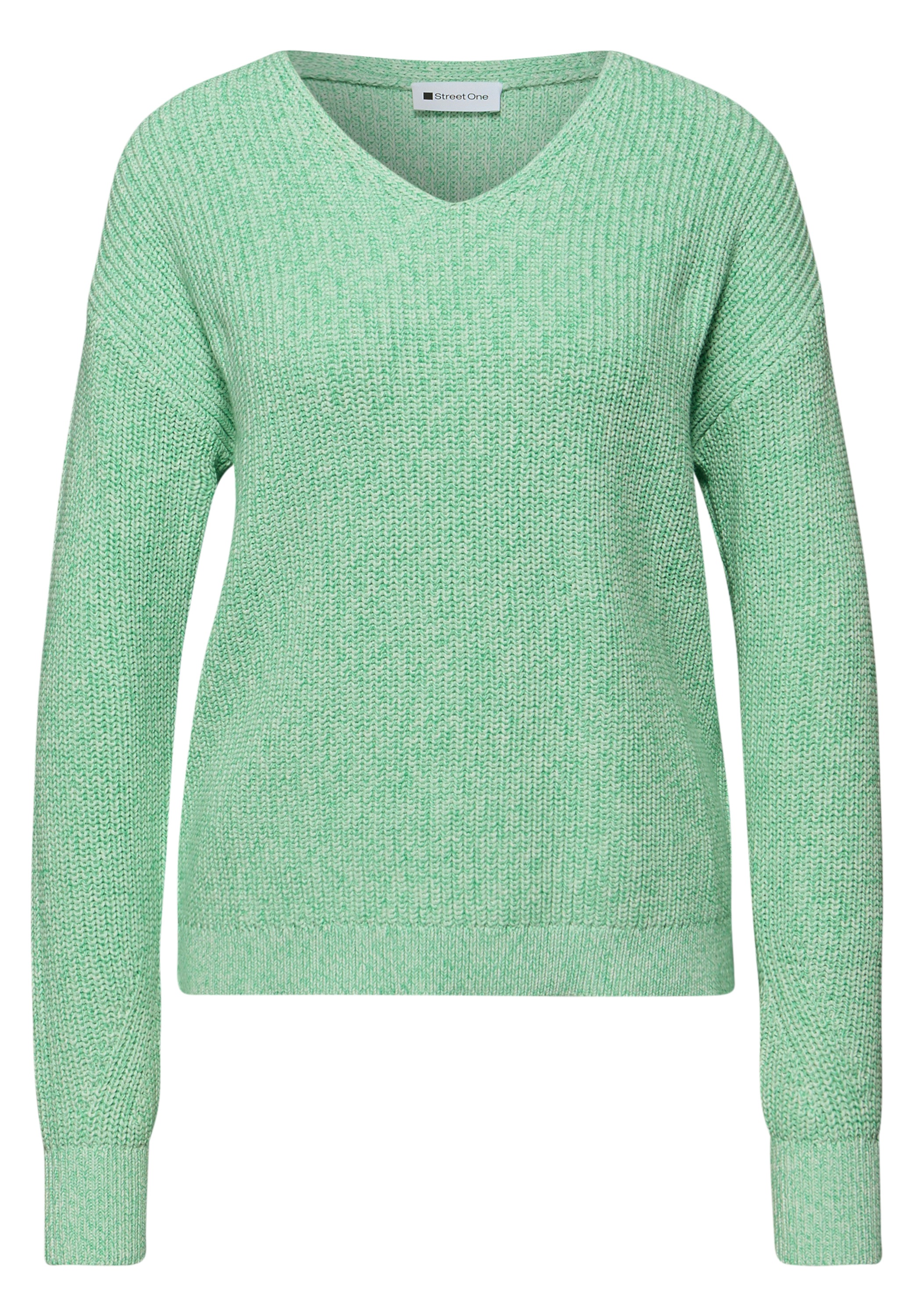 V-Ausschnitt-Pullover STREET ONE, Damen, Gr. 36, pale mint grün, Web, 100% Baumwolle, unifarben, normal normal, V-Ausschnitt, Rippbündchen, Pullover, mit V-Ausschnitt 3