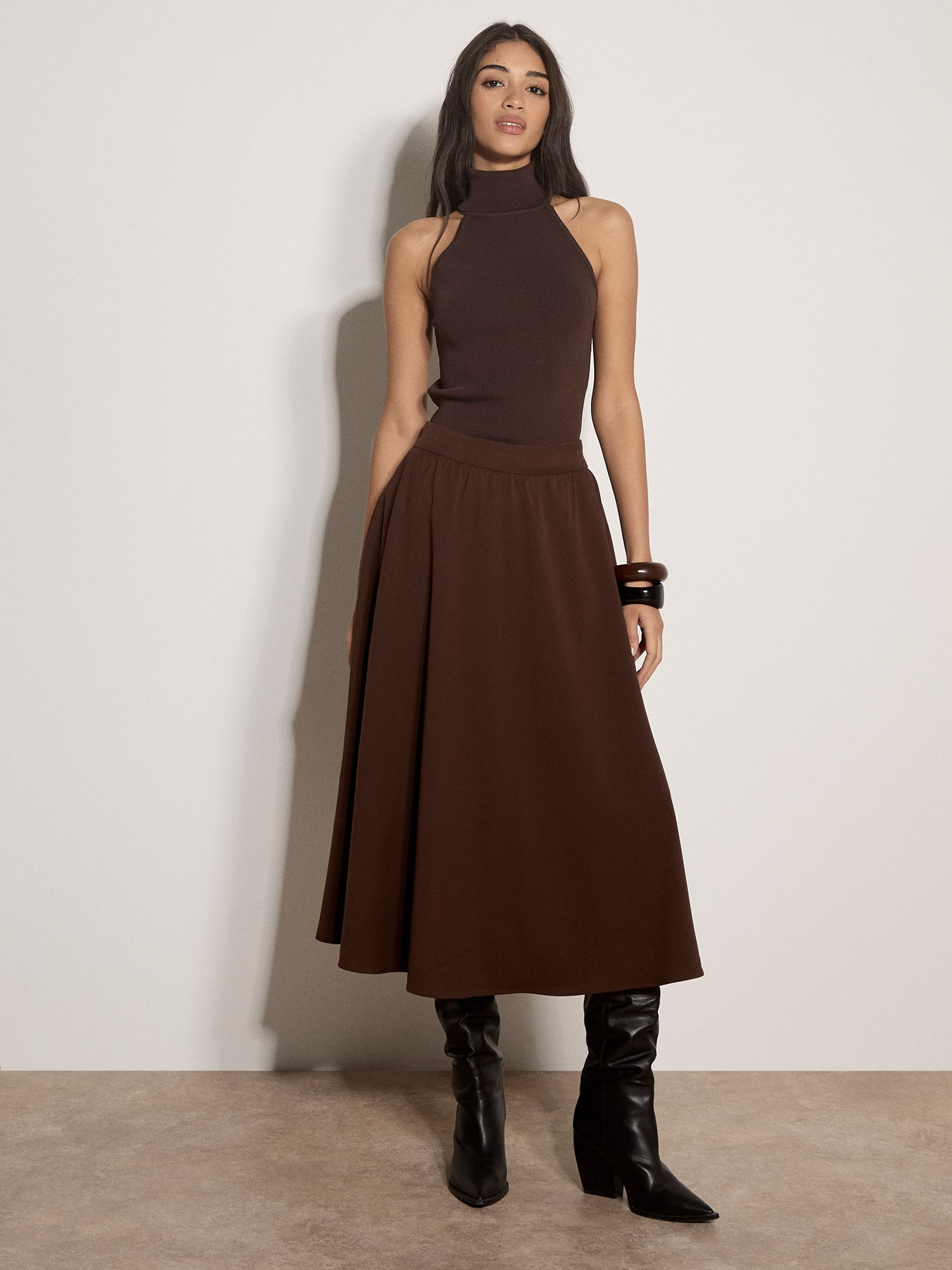 Apricot Midirock "Wadenlanger A-Linien Rock" aus gebürstetem Twill