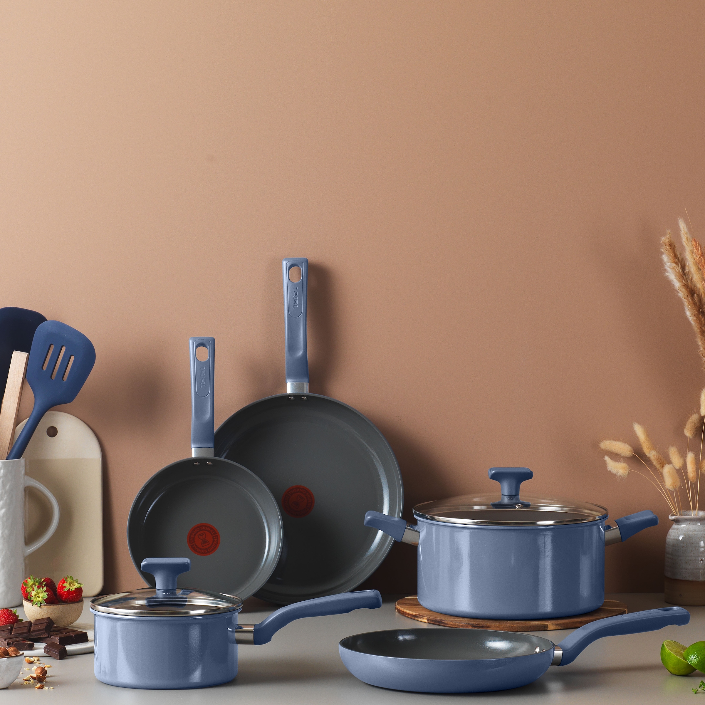 Tefal Pfannen-Set »Cera Color« Aluminium Set, 7 tlg. tlg. Go Ceram Keramik-Antihaftbeschichtung, Thermo-Signal, Induktion