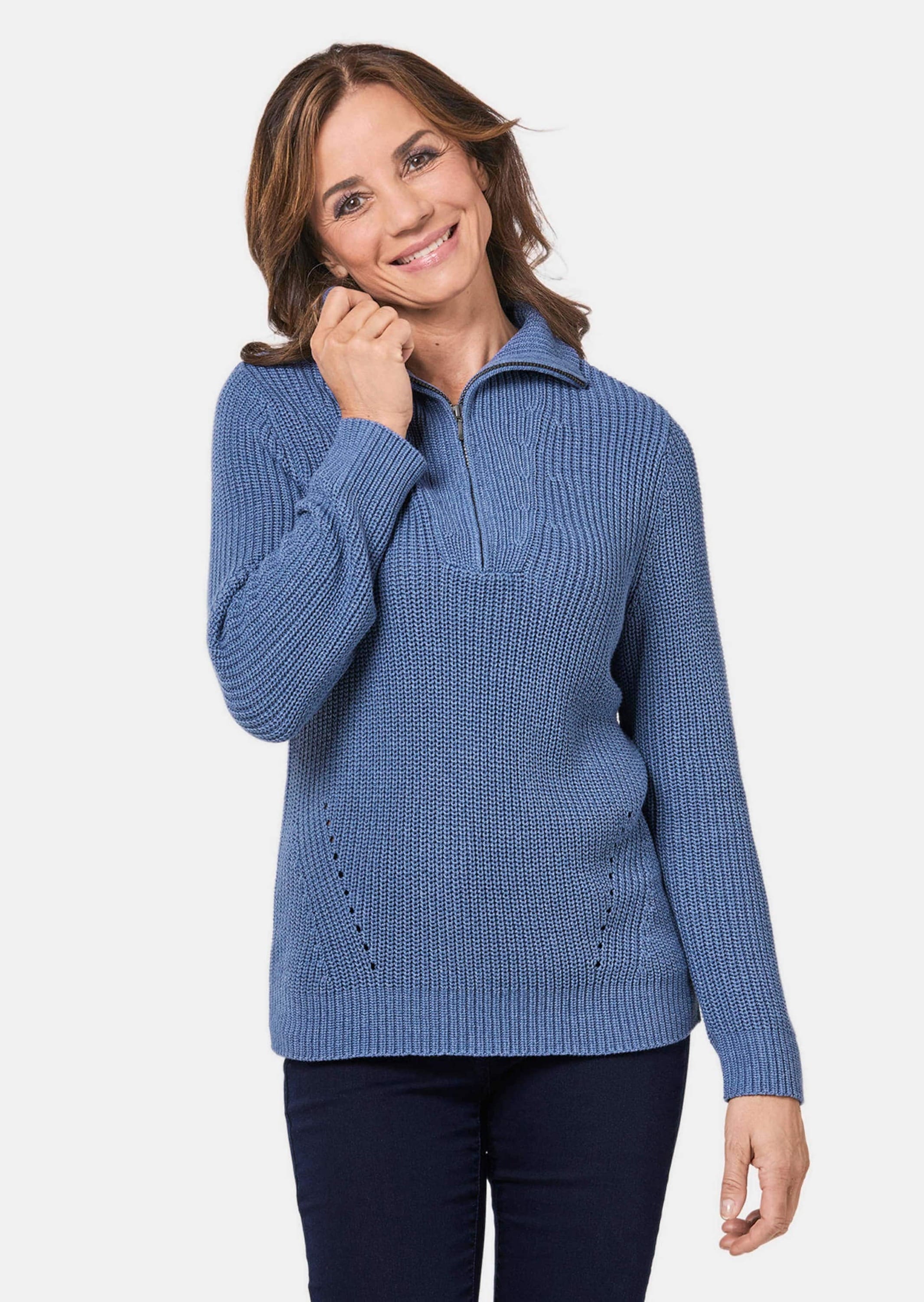 GOLDNER Strickpullover »Pullover Sportiver Troyer mit Baumwollanteil«