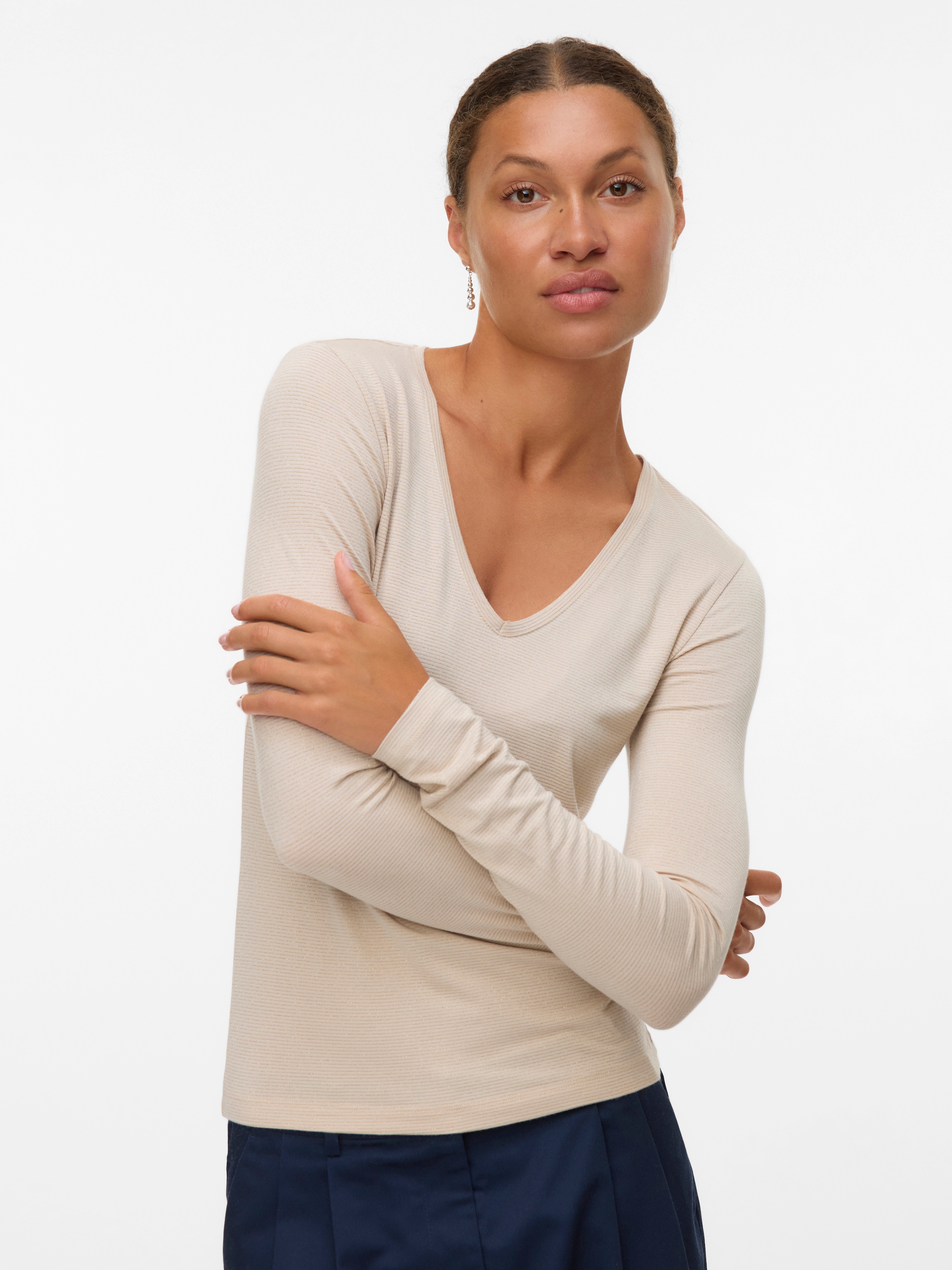 Vero Moda Langarmshirt "VMLAVA GLITTER LS V-NECK TOP STRIPE NOOS" günstig online kaufen