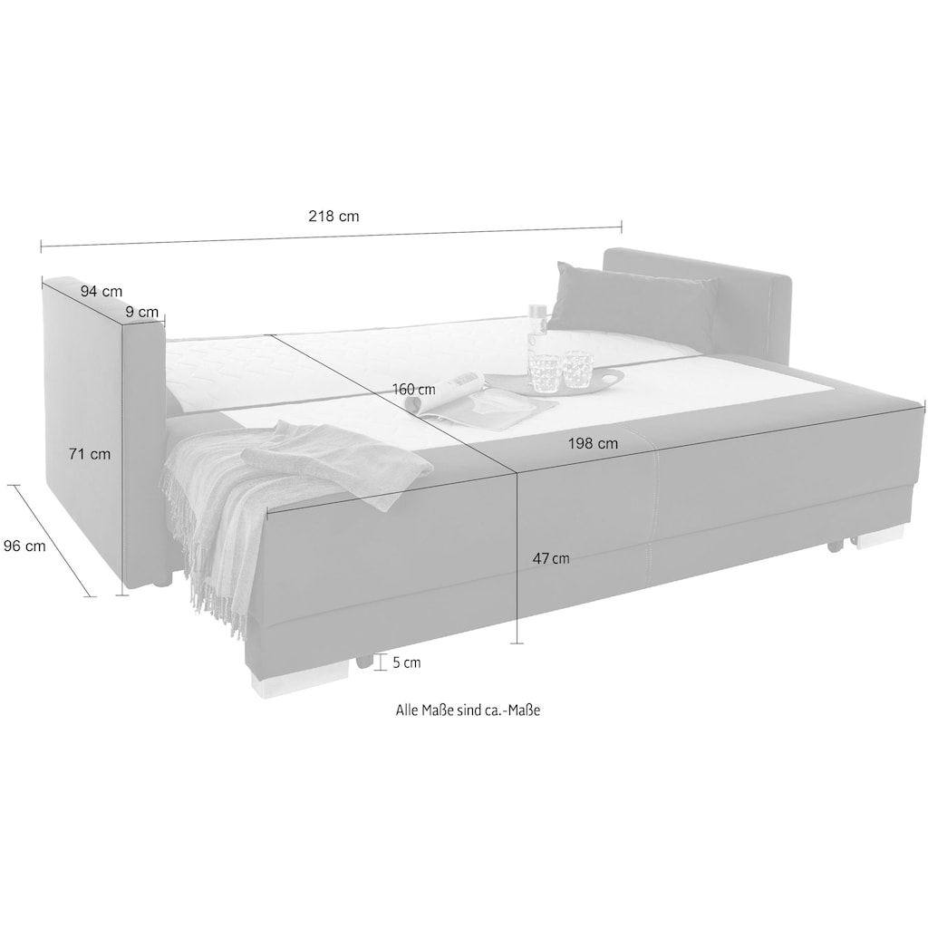 INOSIGN Schlafsofa »Berlin«, mit Boxspringaufbau, Bettfunktion & Bettkasten, Dauerschlafsofa