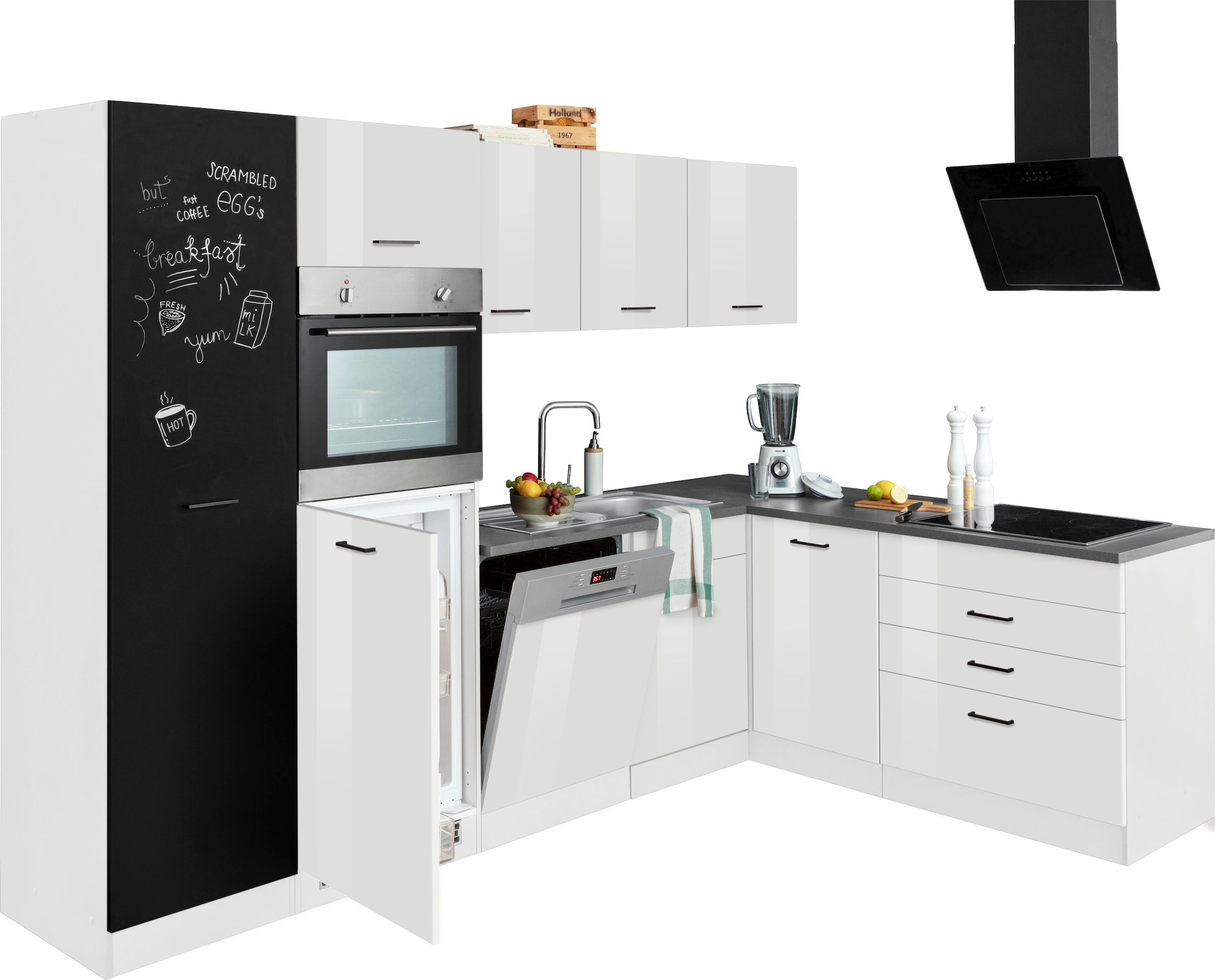 KOCHSTATION Küchenzeile »KS-Trier«, mit E-Geräten, Stellbreite 280/190 cm