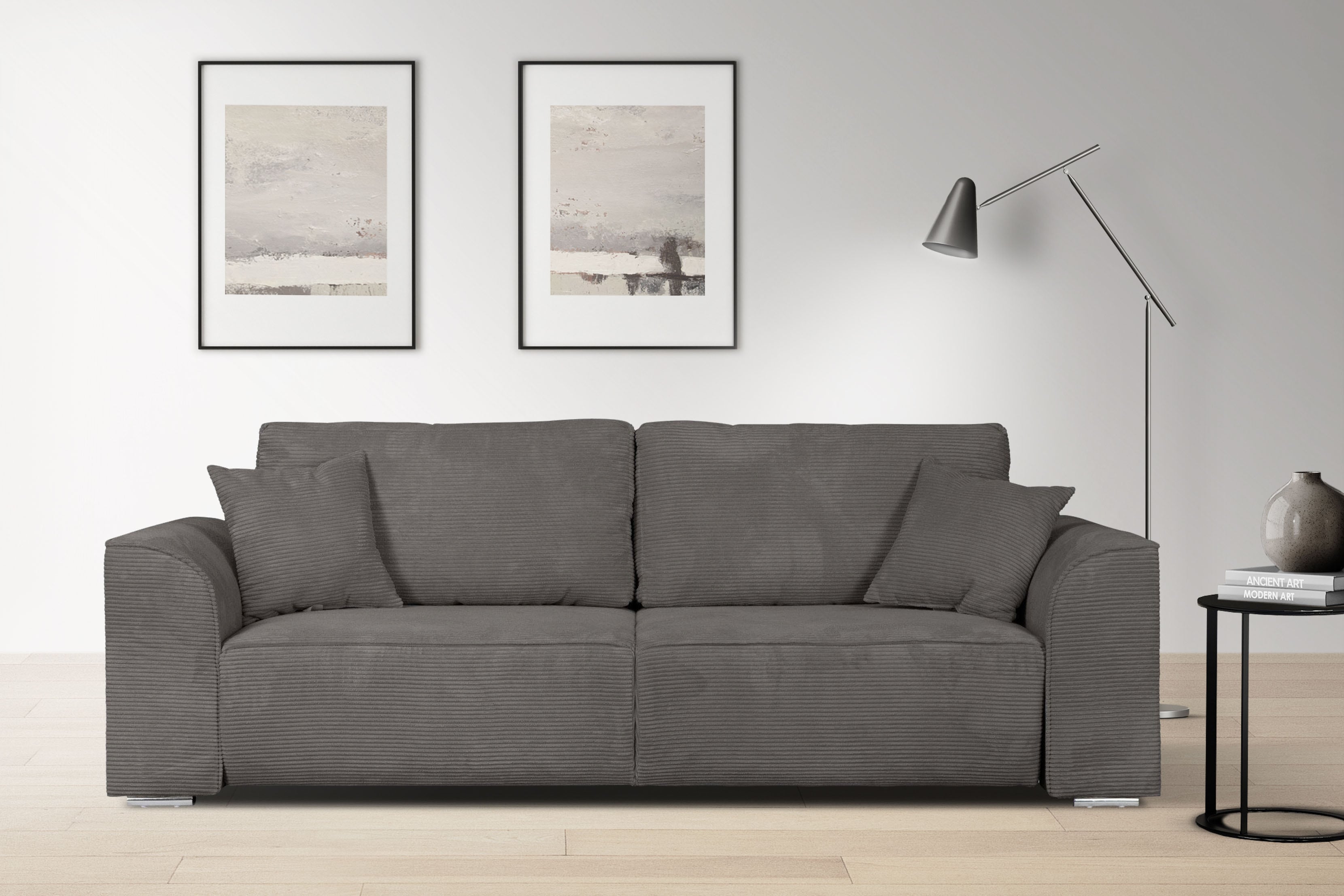 INOSIGN 3-Sitzer "BEATRICE, B: 250 cm - wahlweise mit Bettfunktion" u. Bettkasten, incl. 2 Zierkissen