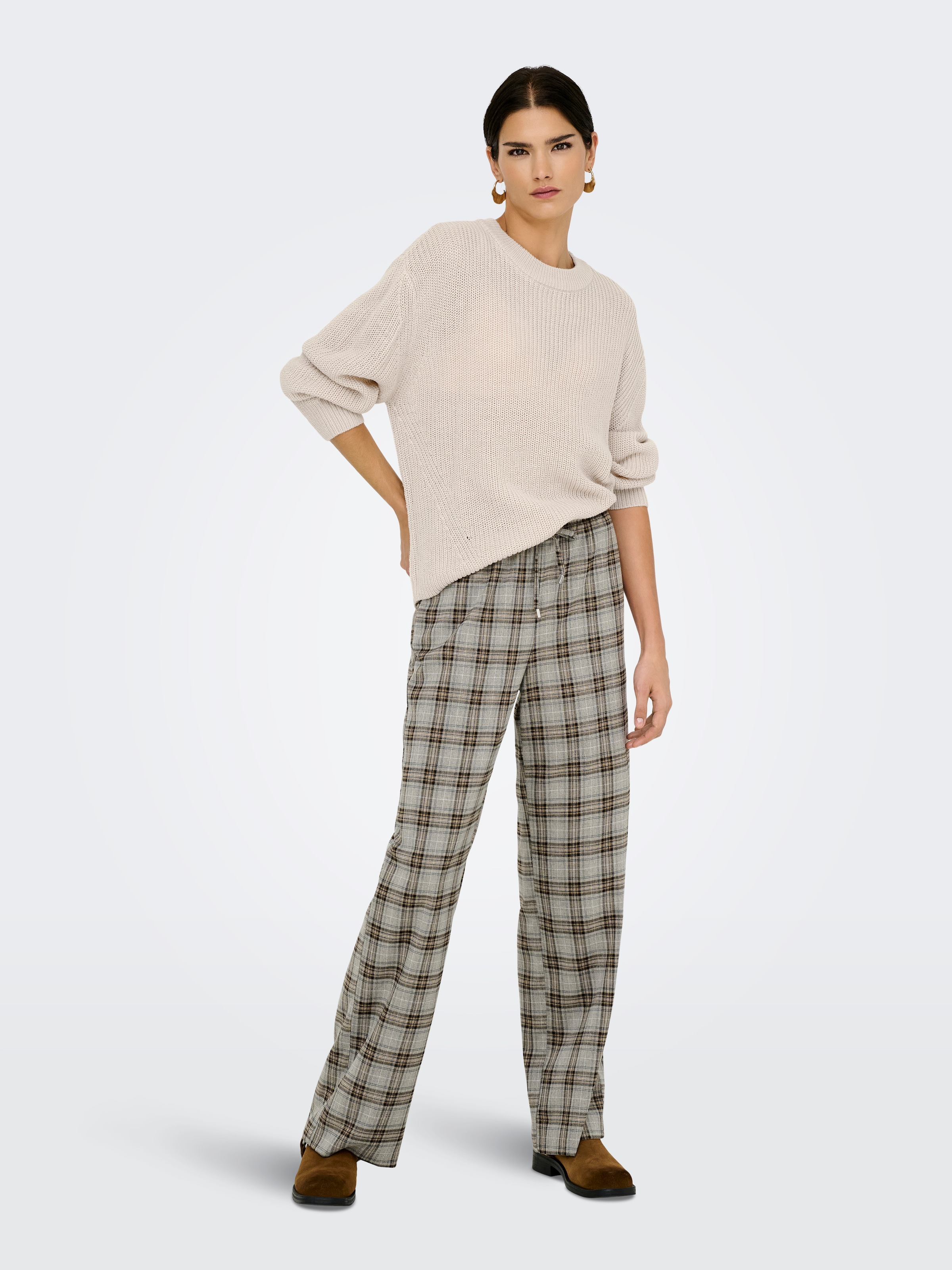 Strickpullover ONLY "ONLMILOUZ LS RIB PULLOVER KNT NOOS", Damen, Gr. M, moonbeam, Strick, Obermaterial: 100% Polyacryl, unifarben, hüftlang, Rundhals, Pullover Strickpullover 9