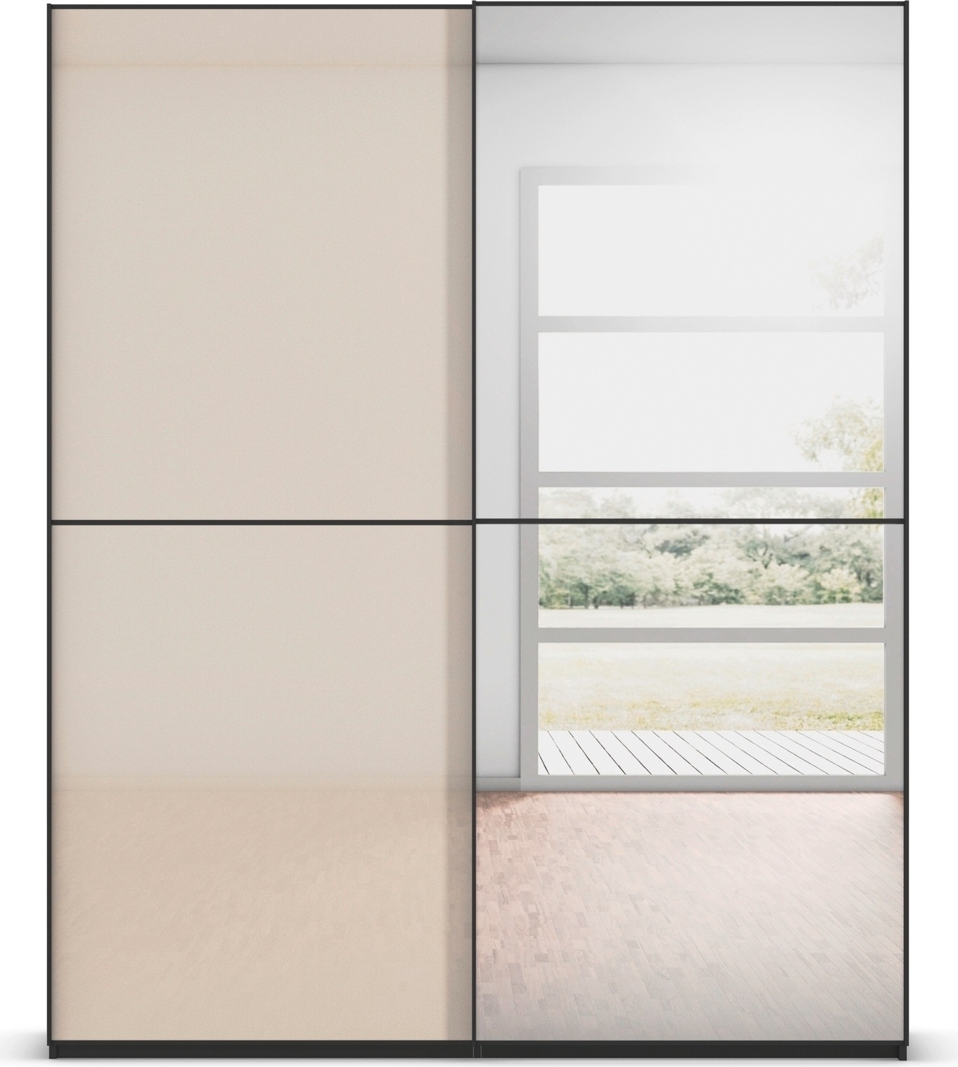 rauch Schwebetürenschrank »Kleiderschrank Schrank Garderobe Schlafzimmerschrank SCALE-DUO«, edle zweigeteilte Türen Spiegel/Glas-Mix 3 Zierleisten MADE IN GERMANY