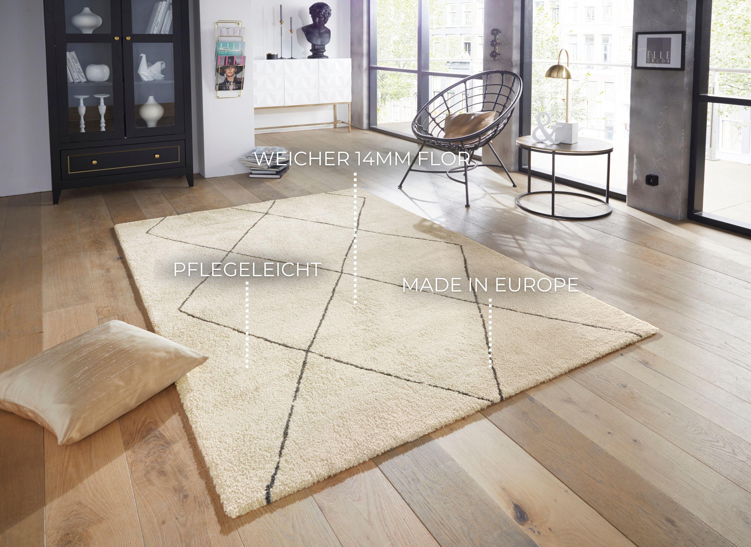 ELLE DECORATION Teppich »Massy«, rechteckig, 14 mm Höhe, Kurzflor, Teppich, Modern, Scandi, 3D Effekt, Wohnzimmer, Schlafzimmer