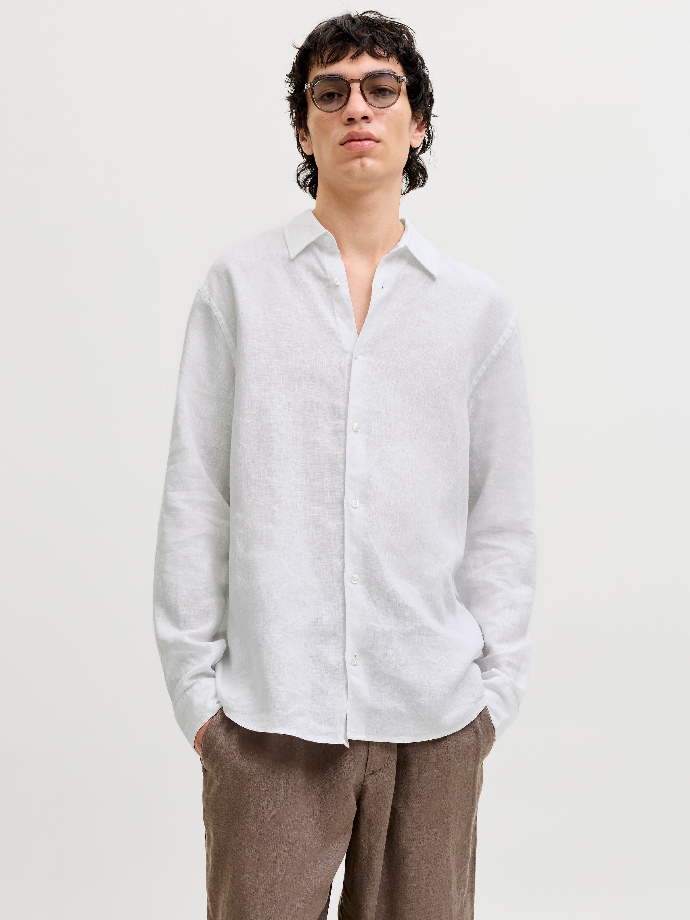 Jack & Jones Chemise à Manches Longues Blalaerance Linen Bright White M Homme