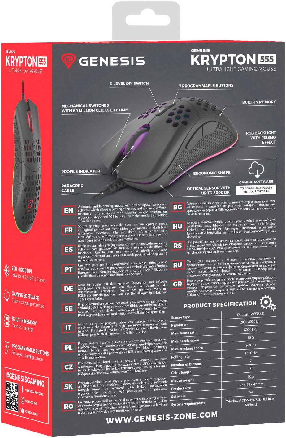 Genesis Gaming-Maus »KRYPTON 555« kabelgebunden