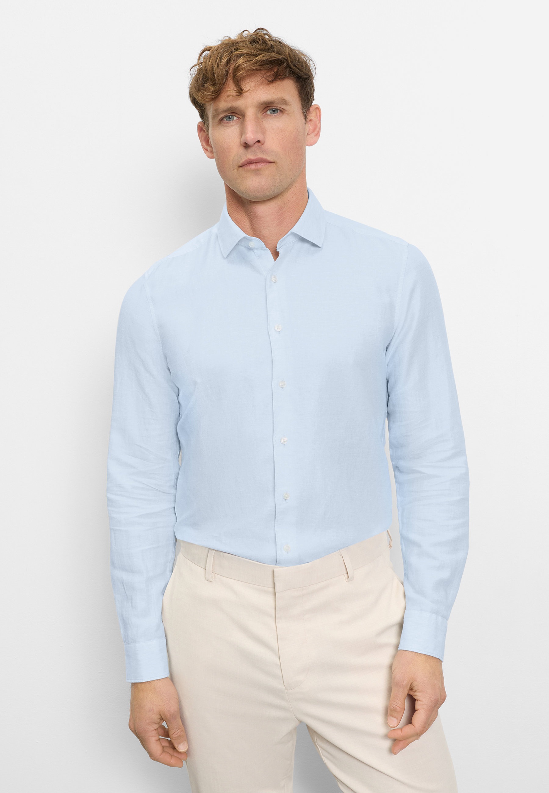 OLYMP Level Five Linen Blend Shirt Light Blue 42 7