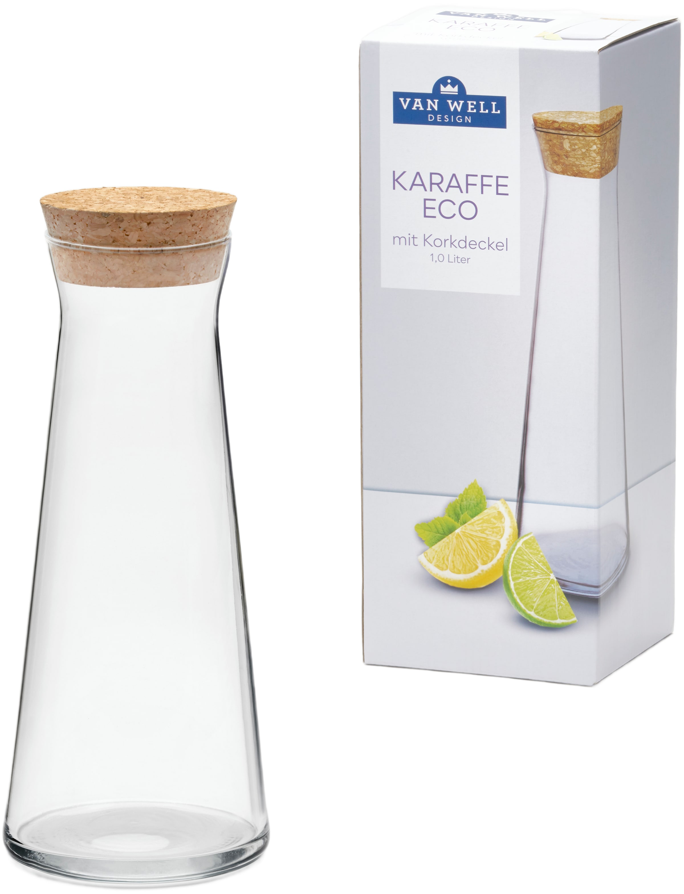van Well Karaffe "Glas-Karaffe mit Korkdeckel "Eco", 1,0 Liter" ideal für W günstig online kaufen