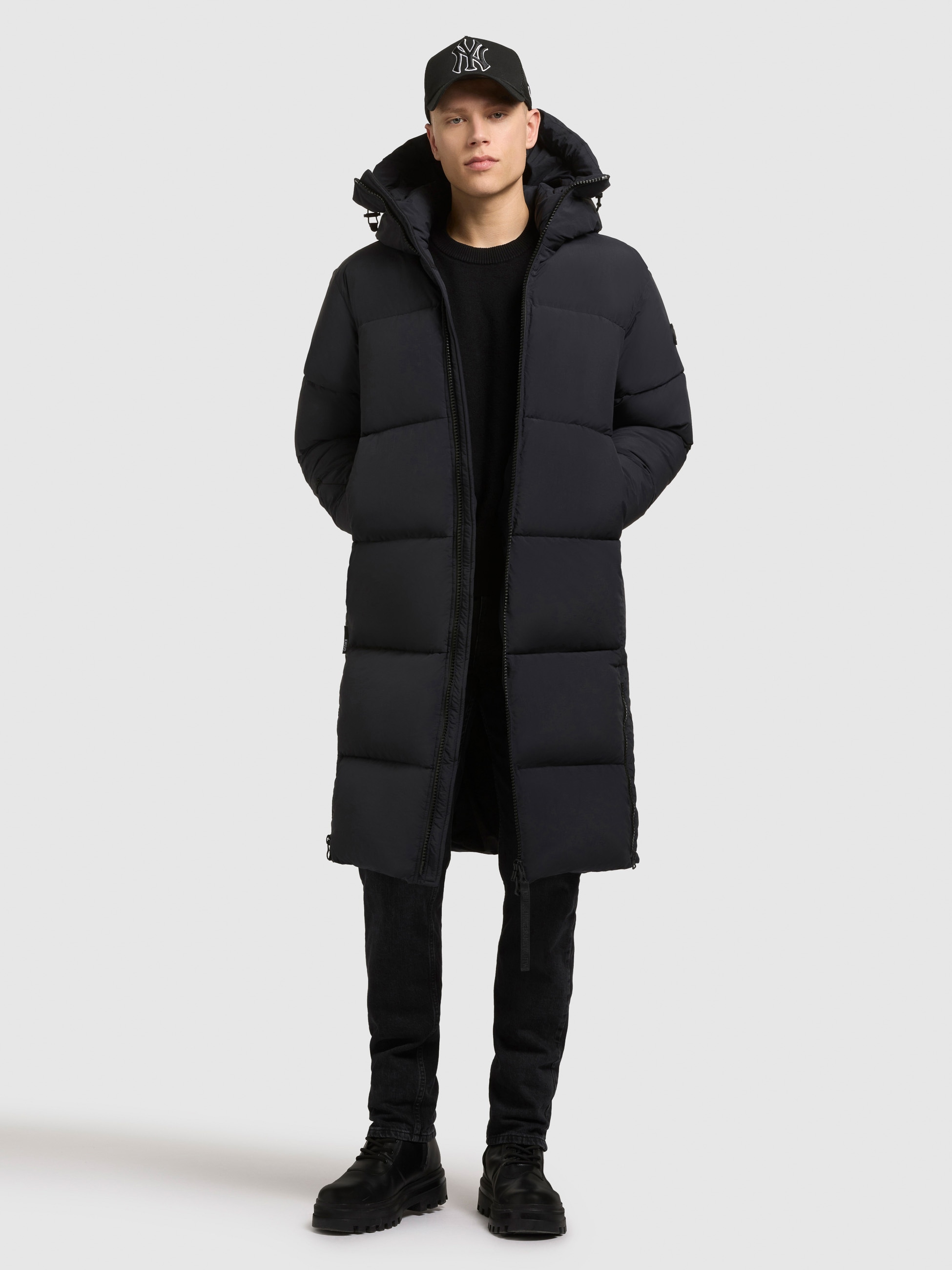 Steppmantel KHUJO "DASH", Herren, Gr. L, schwarz, 100% Nylon, unifarben, eingesetzt elastischer Bund mit Windstopper, Mäntel Steppmantel