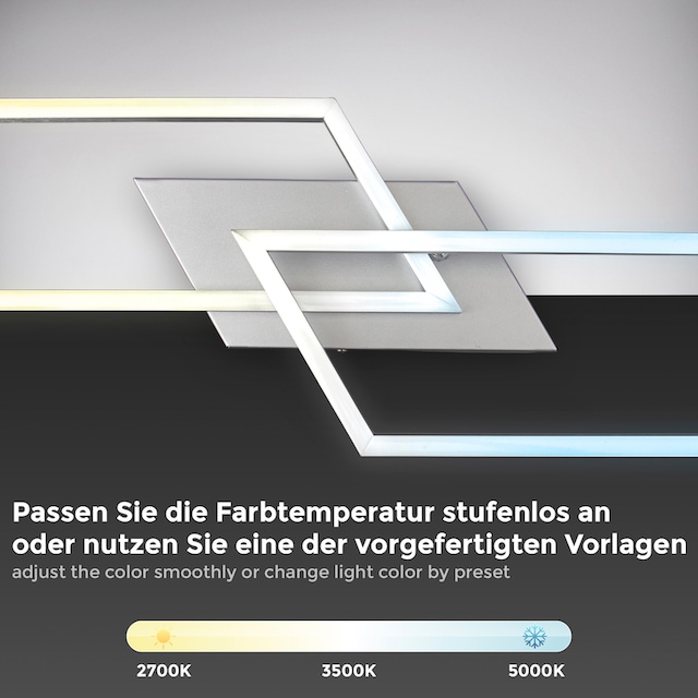 B.K.Licht LED Deckenleuchte, mit Fernbedienung, in gebürsteter Alu-Optik.  LED-Platine 40 Watt, 4.400lm (2 x LED-Modul mit je 2200lm) Farbtemperatur  einstellbar: 2700K - 5000K kaufen | BAUR