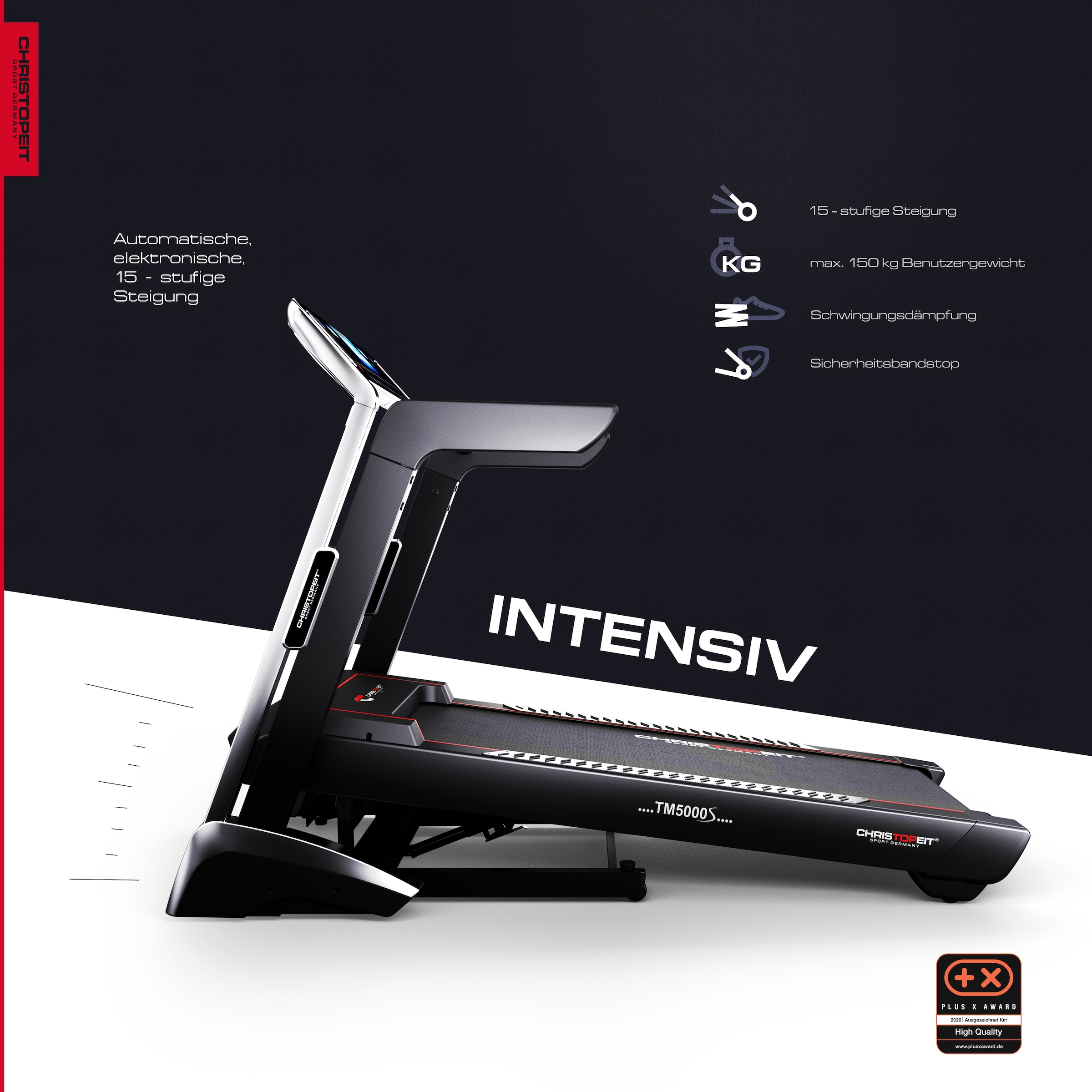 Christopeit Sport® Laufband »TM 5000S«, mit Höchstgeschwindigkeit 22 km/h und Soft-Drop Faltmechanismus