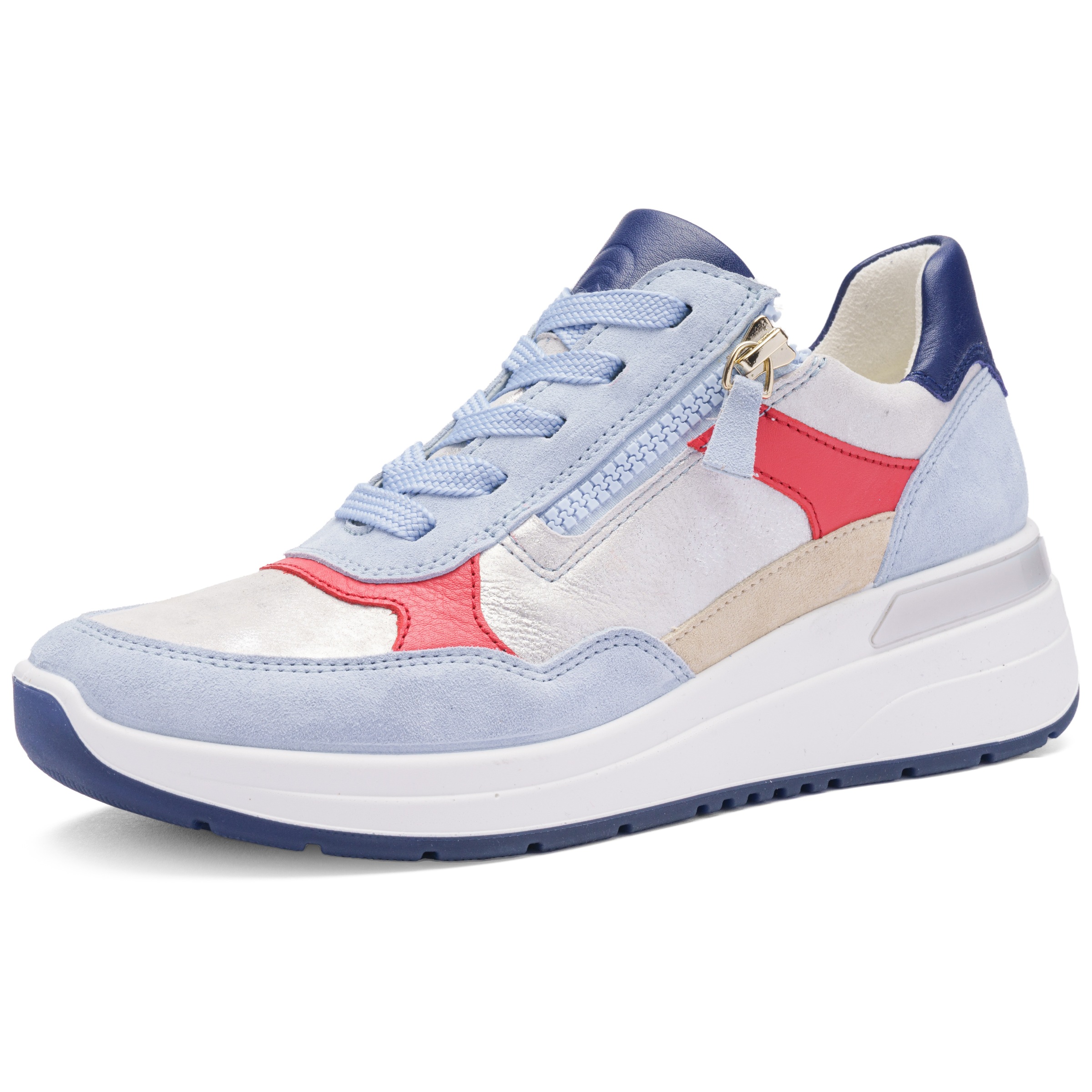 Keilsneaker ARA "GARDA", Damen, Gr. 7,5 (41,5), hellblau kombiniert, Glattleder, Veloursleder, kontrastfarbene Details, Schuhe, Plateausneaker, Keilsneaker mit Wechselfußbett in H-Weite 3