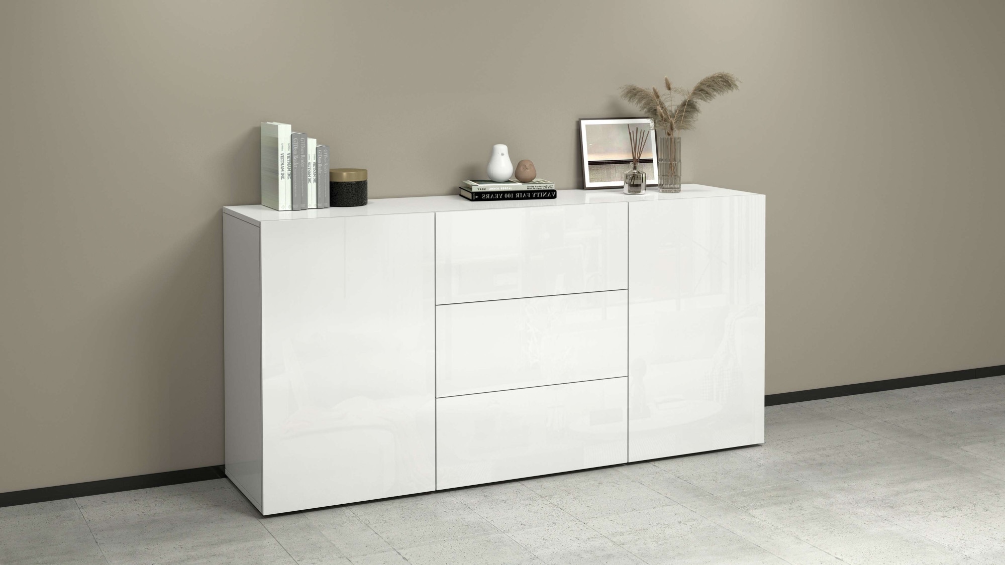INOSIGN Sideboard »Egypt, Kommode, Schrank, Kredenz, grifflos«, 2 Türen, 3 Schubkästen, kompl. Hochglanz lackiert Breite 160