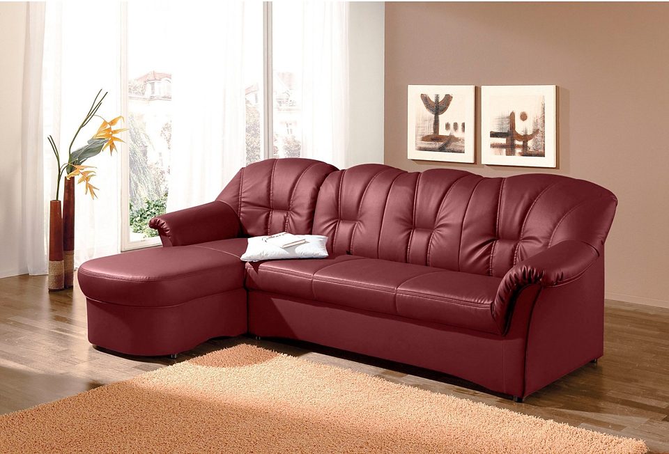 DOMO collection Ecksofa "Papenburg, zeitlose Rückensteppung, elegante Formensprache, L-Form" in großer Farbvielfalt, wahlweise mit Bettfunktion